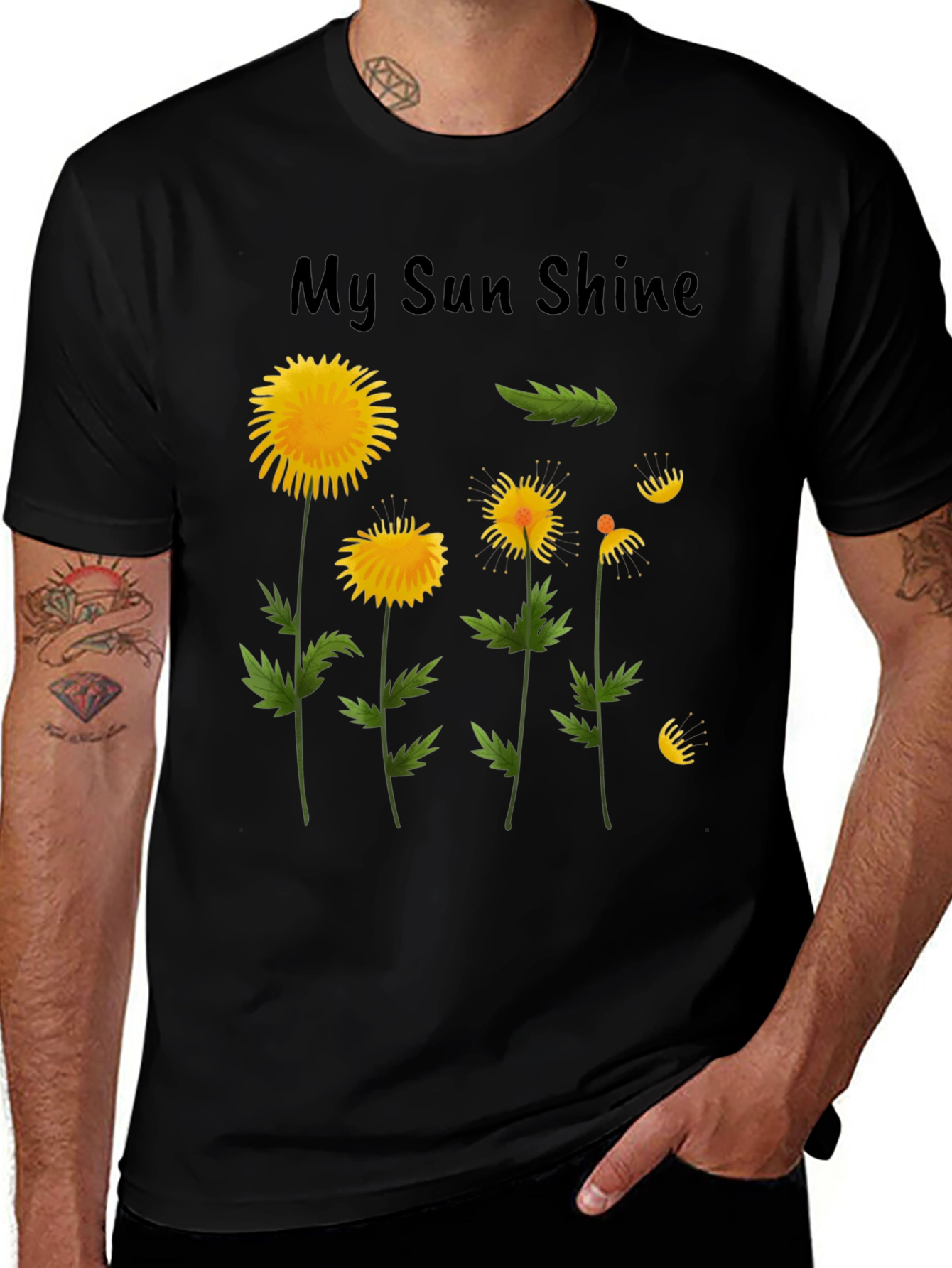 Variant 10 of My Sun Shine Floral Print Black T-Shirt