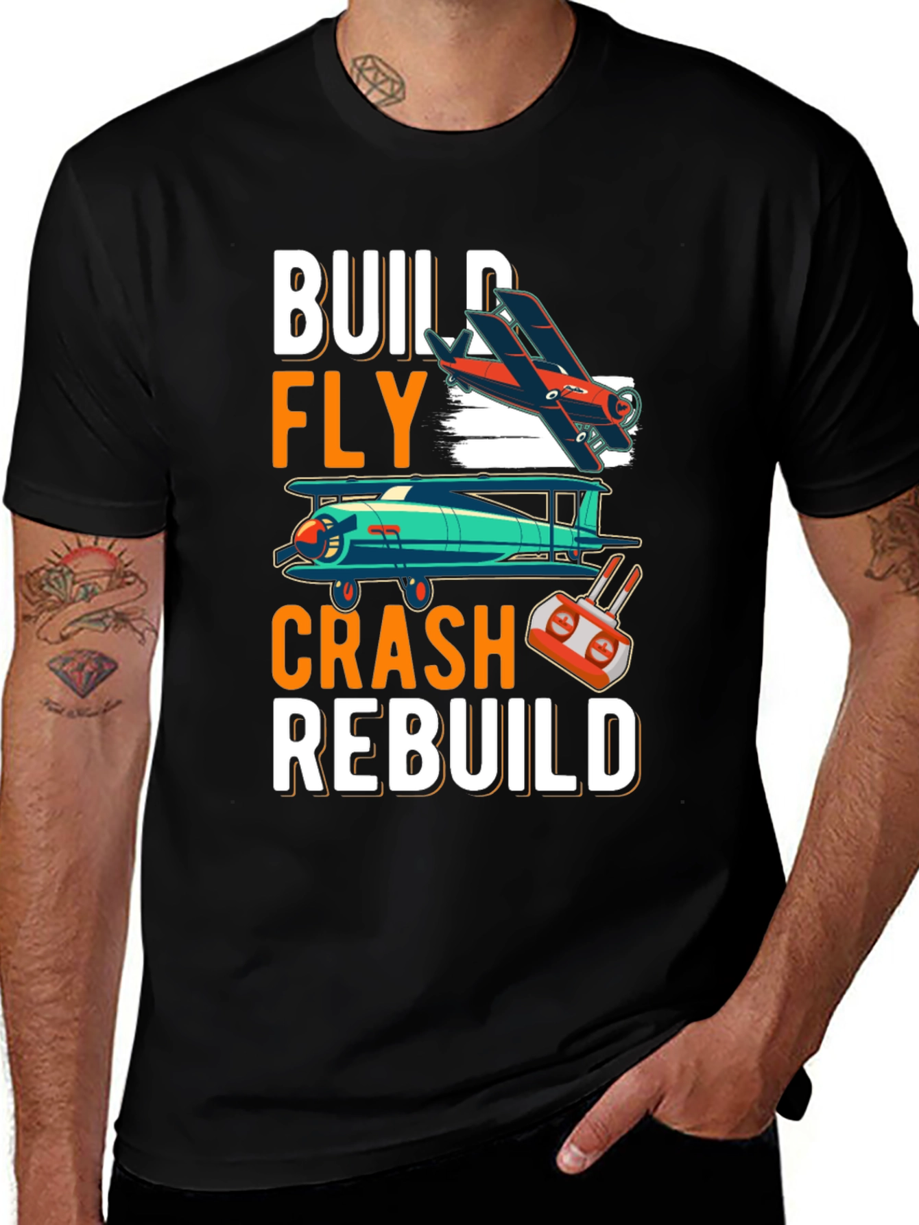 Variant 16 of Build Fly Crash Rebuild T-Shirt - Aviation Enthusiast Tee
