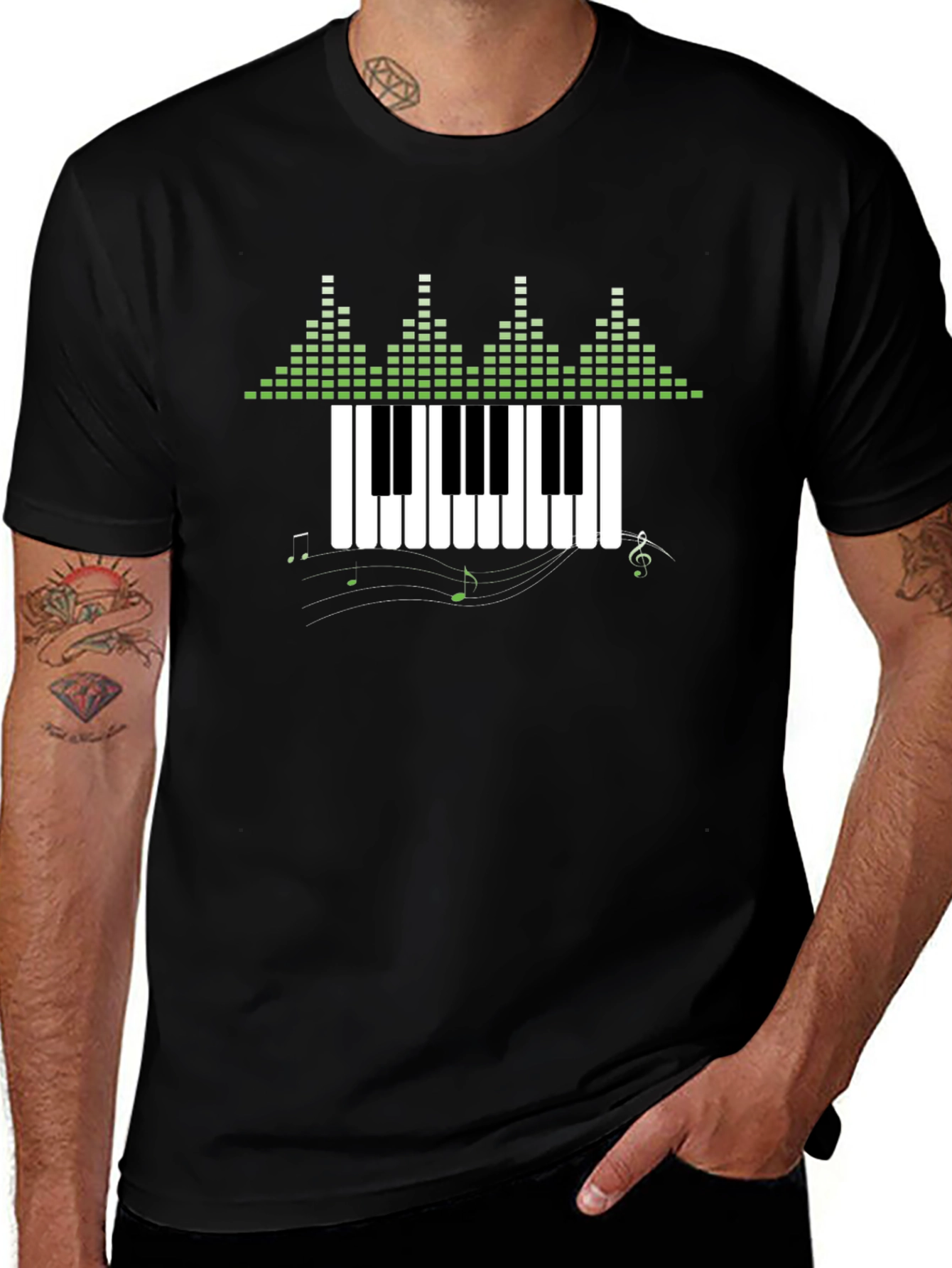 Musical Piano Graphic T-Shirt - Black
