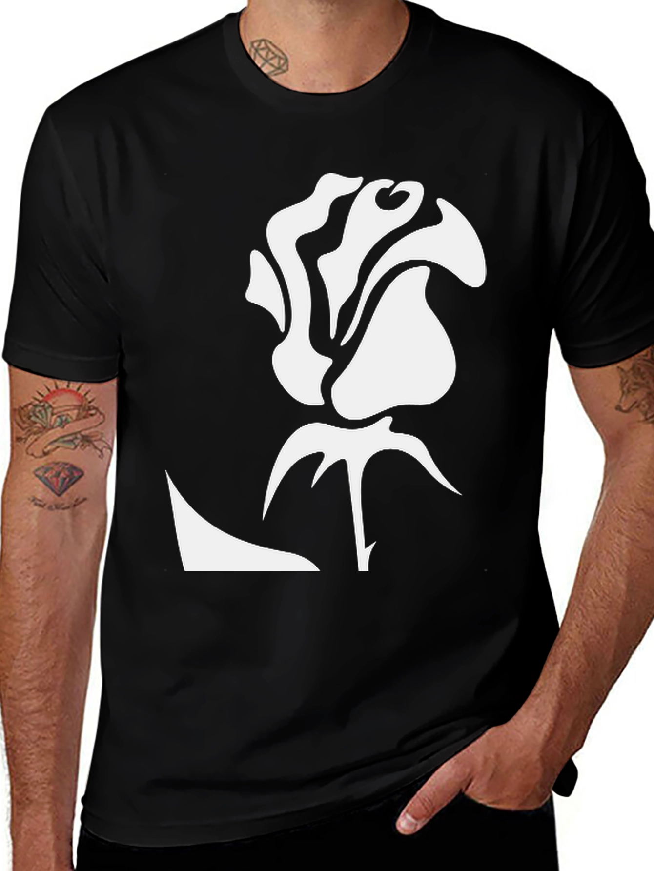 Variant 12 of Black T-Shirt with White Rose Graphic