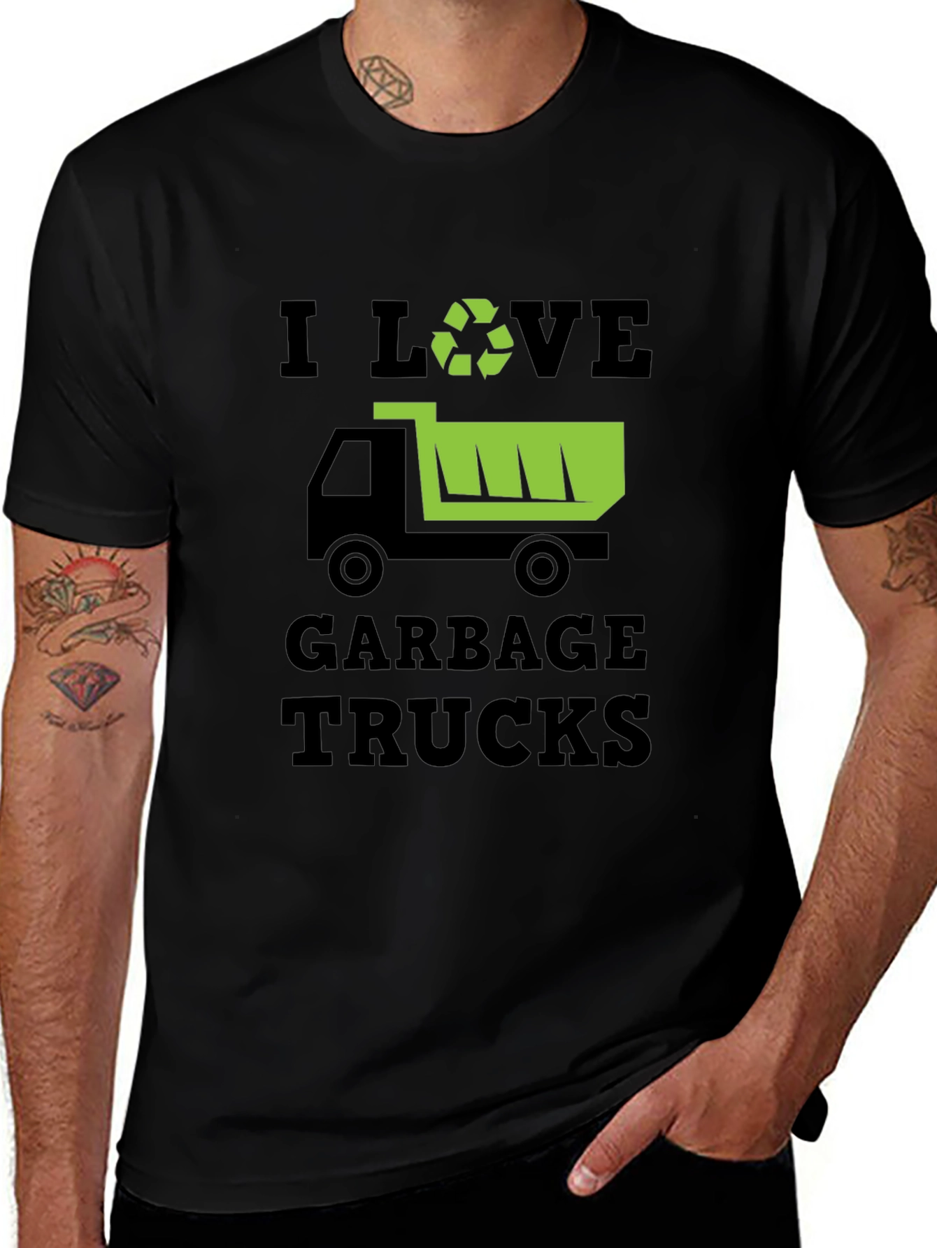 Variant 2 of I Love Garbage Trucks Black T-Shirt