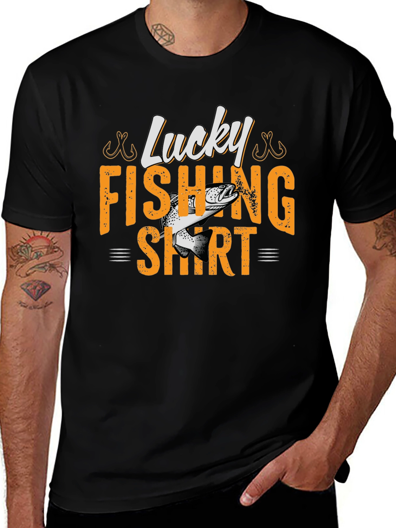Variant 22 of Lucky Fishing Shirt - Black Graphic Tee