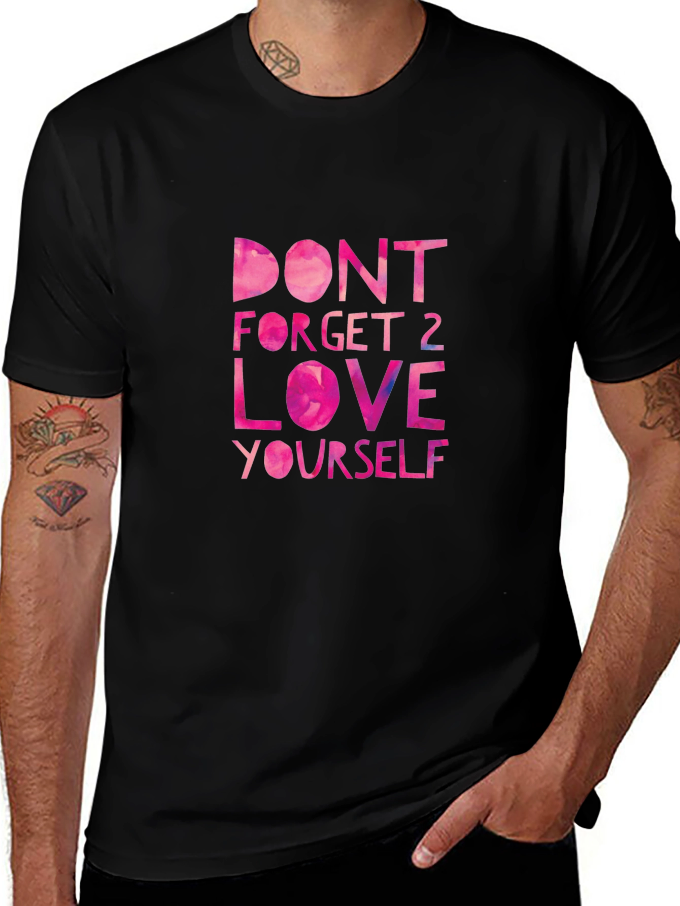 Black T-Shirt - Motivational 'Love Yourself' Graphic
