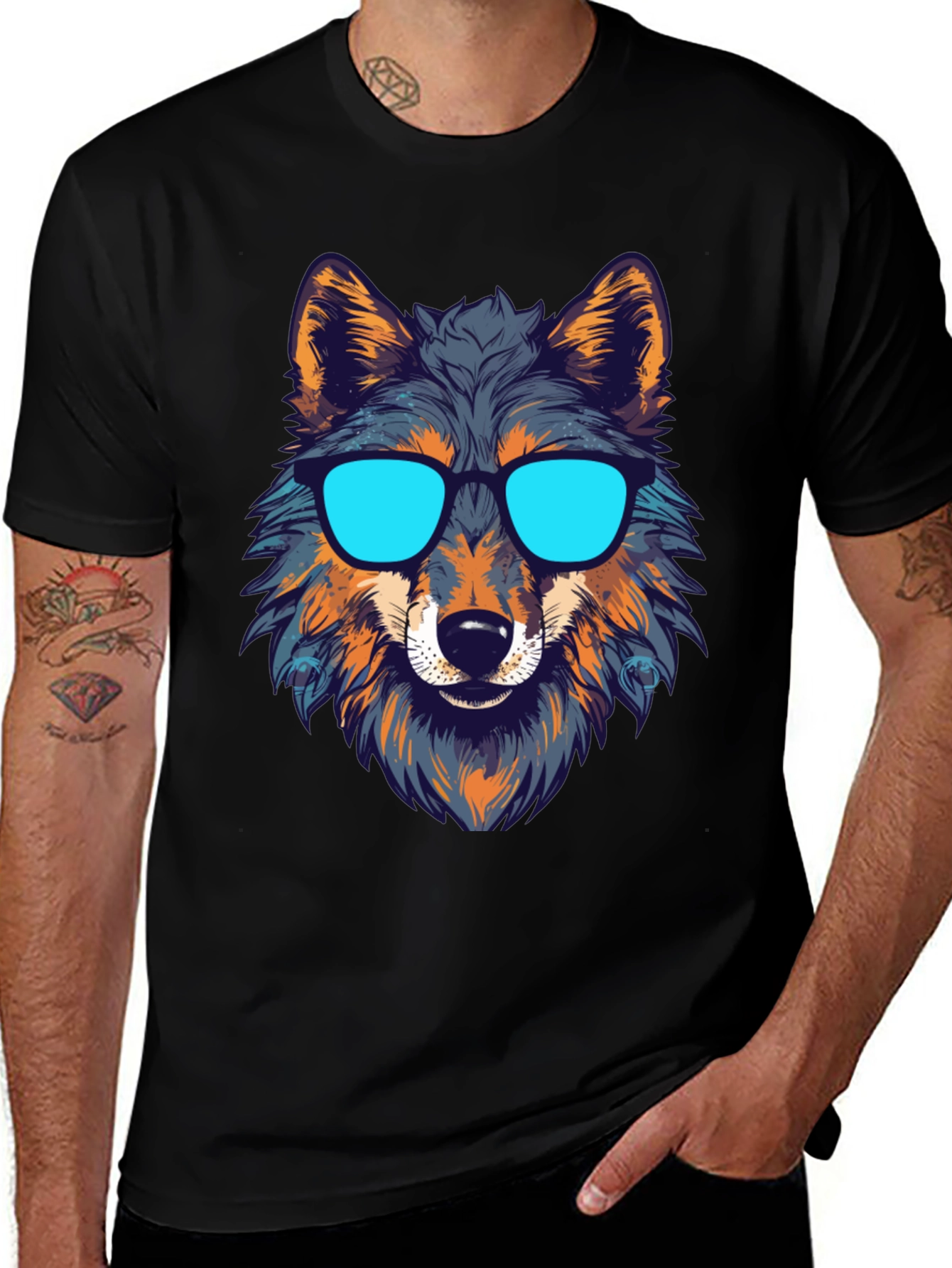 Variant 5 of Cool Wolf Graphic Tee - Black Cotton T-Shirt