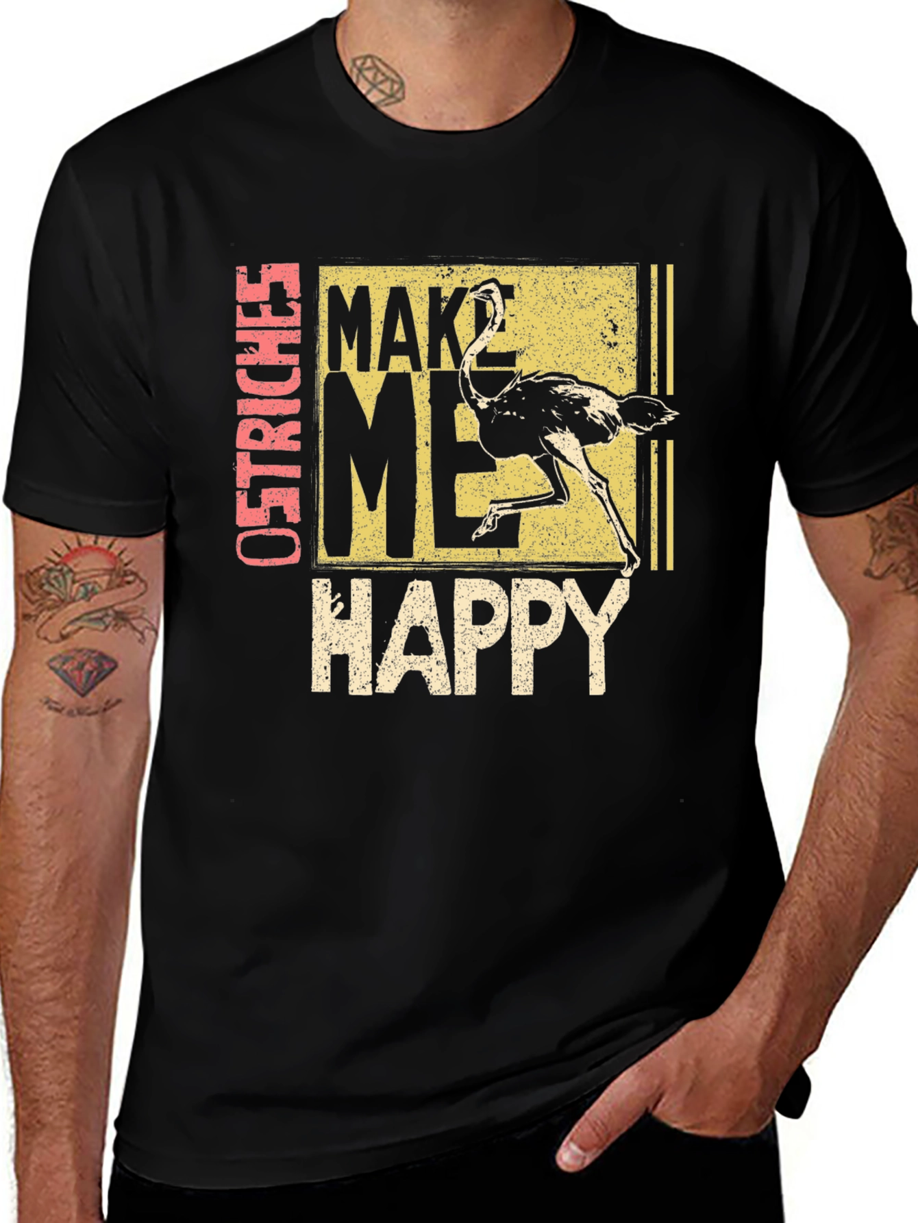 Variant 13 of Ostrich Make Me Happy Graphic T-Shirt - Black