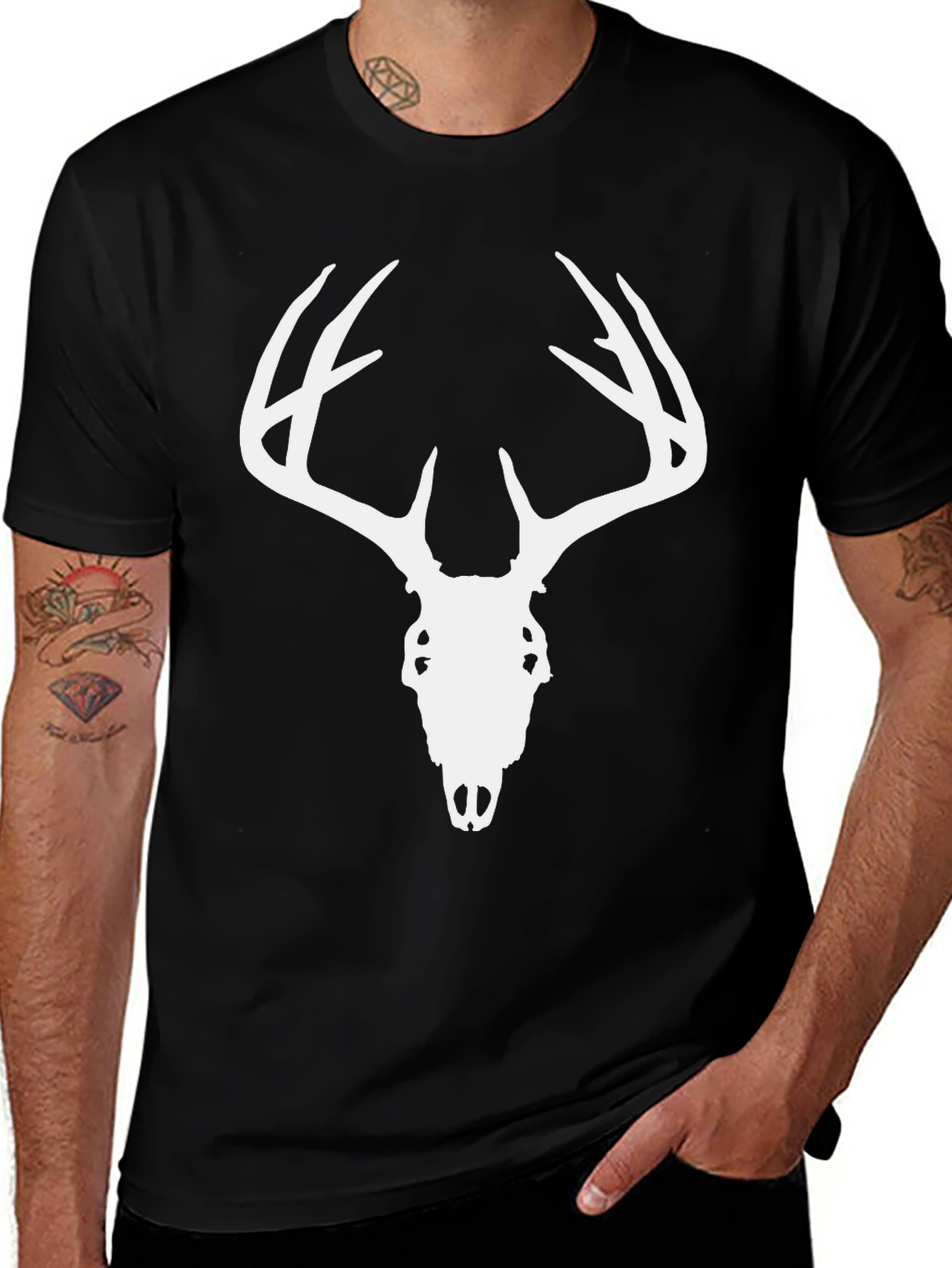 Variant 13 of Deer Skull Graphic Tee - Black Cotton Casual Shirt