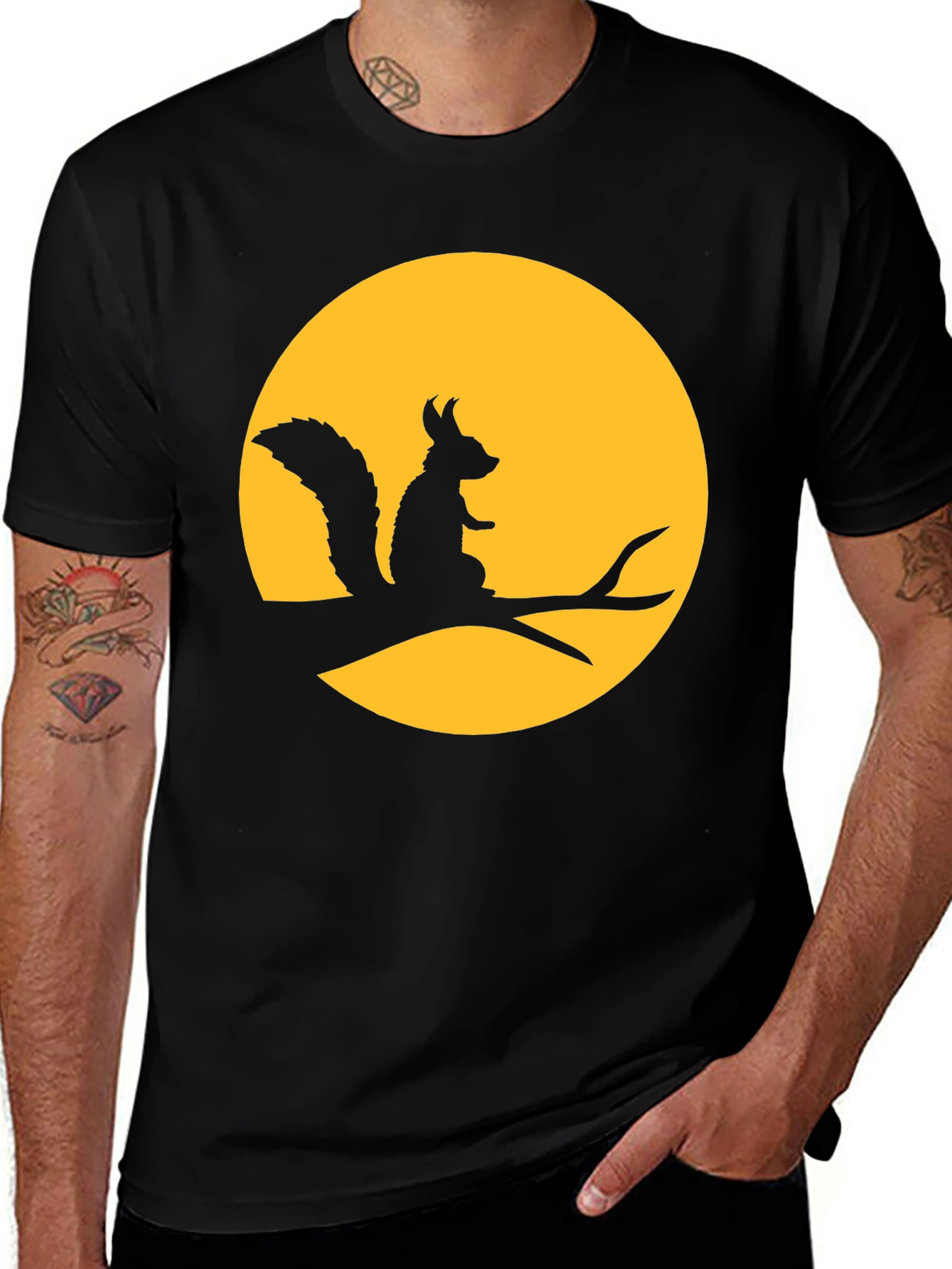 Squirrel Moon T-Shirt - Black Graphic Tee