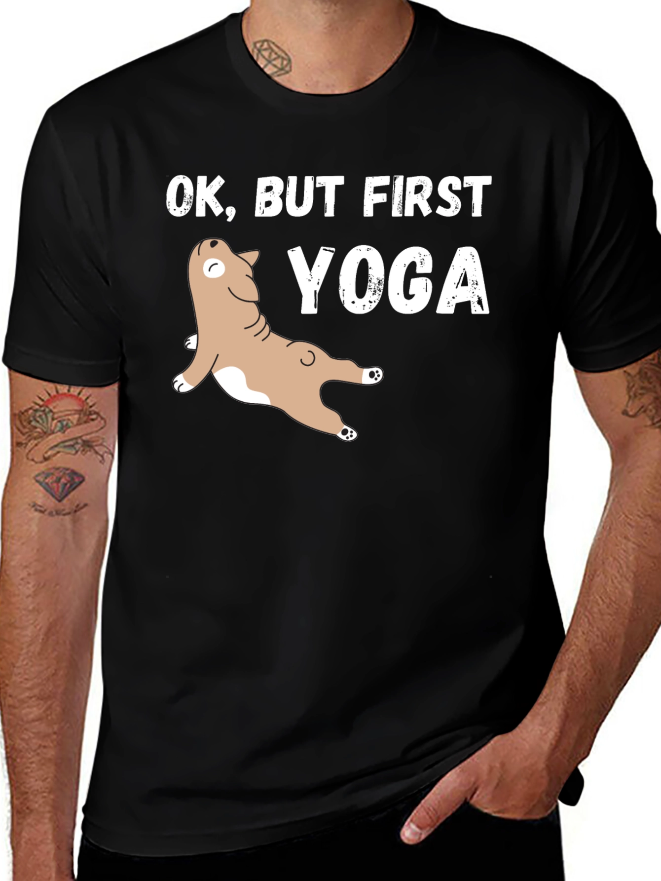 Black Yoga Dog Graphic Tee - Funny Workout Shirt main image