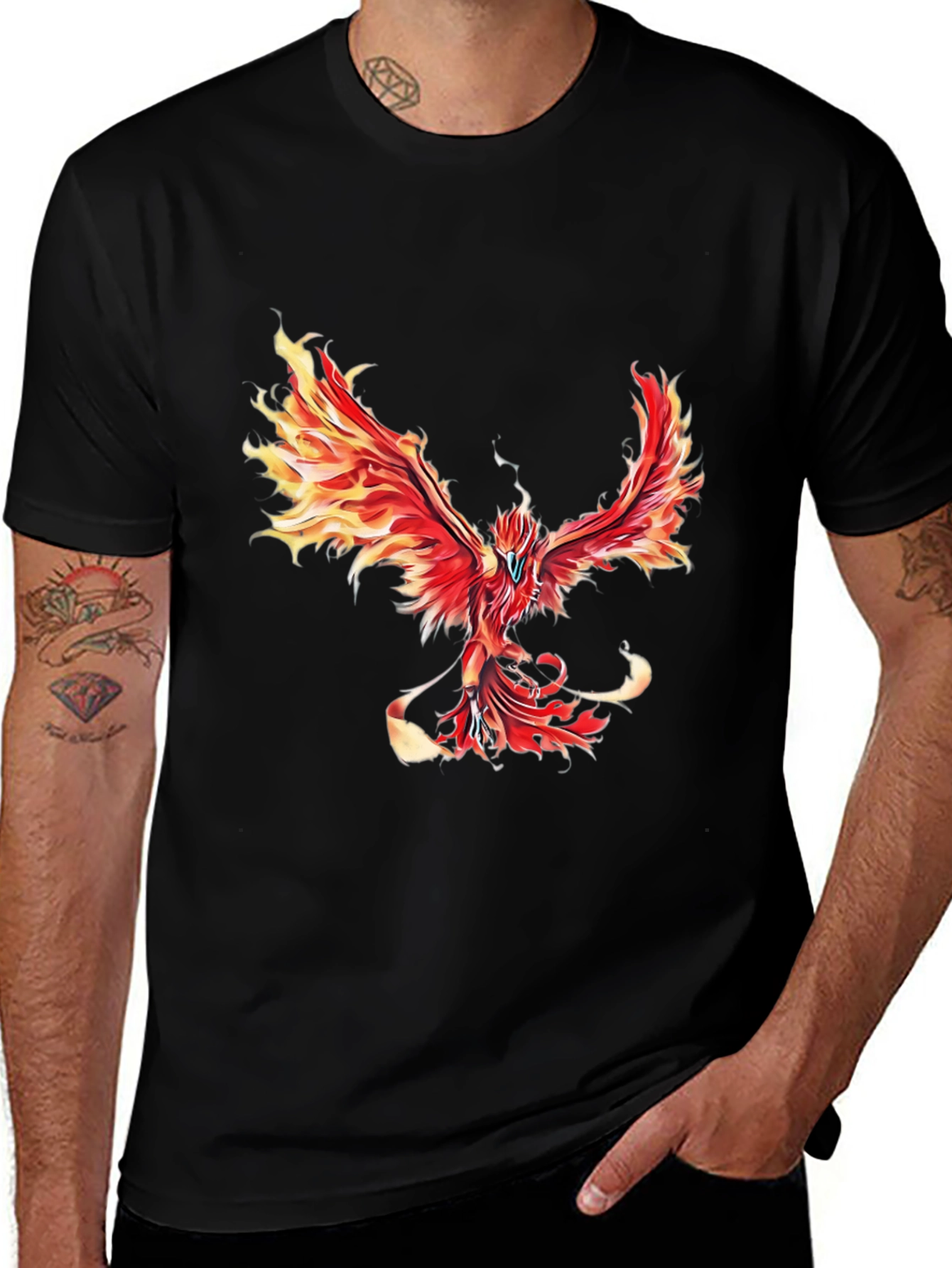 Black Fiery Phoenix Graphic Tee - Black Cotton Blend main image