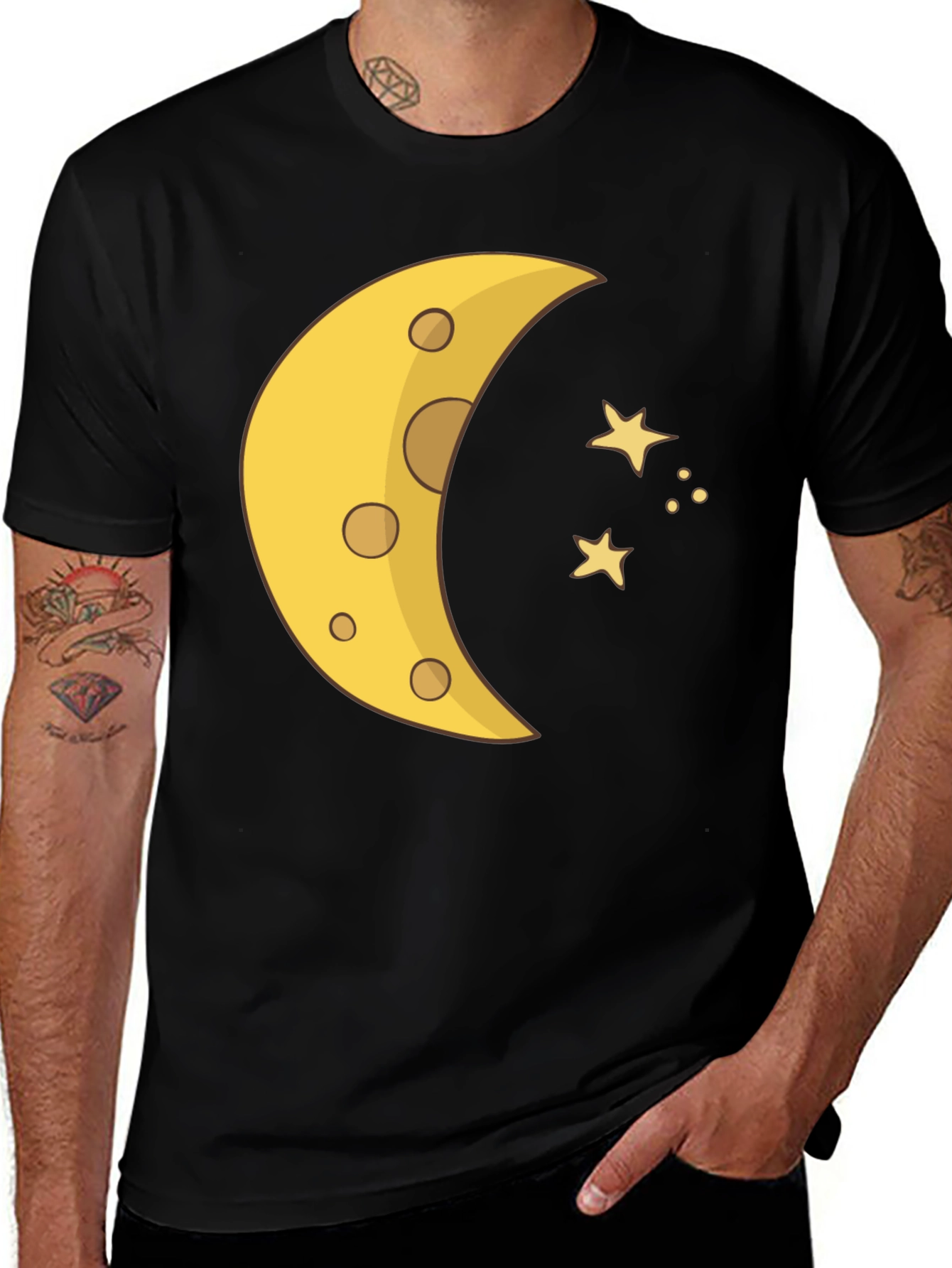 Variant 15 of Moon & Stars Black Graphic Tee - Stylish Celestial Design