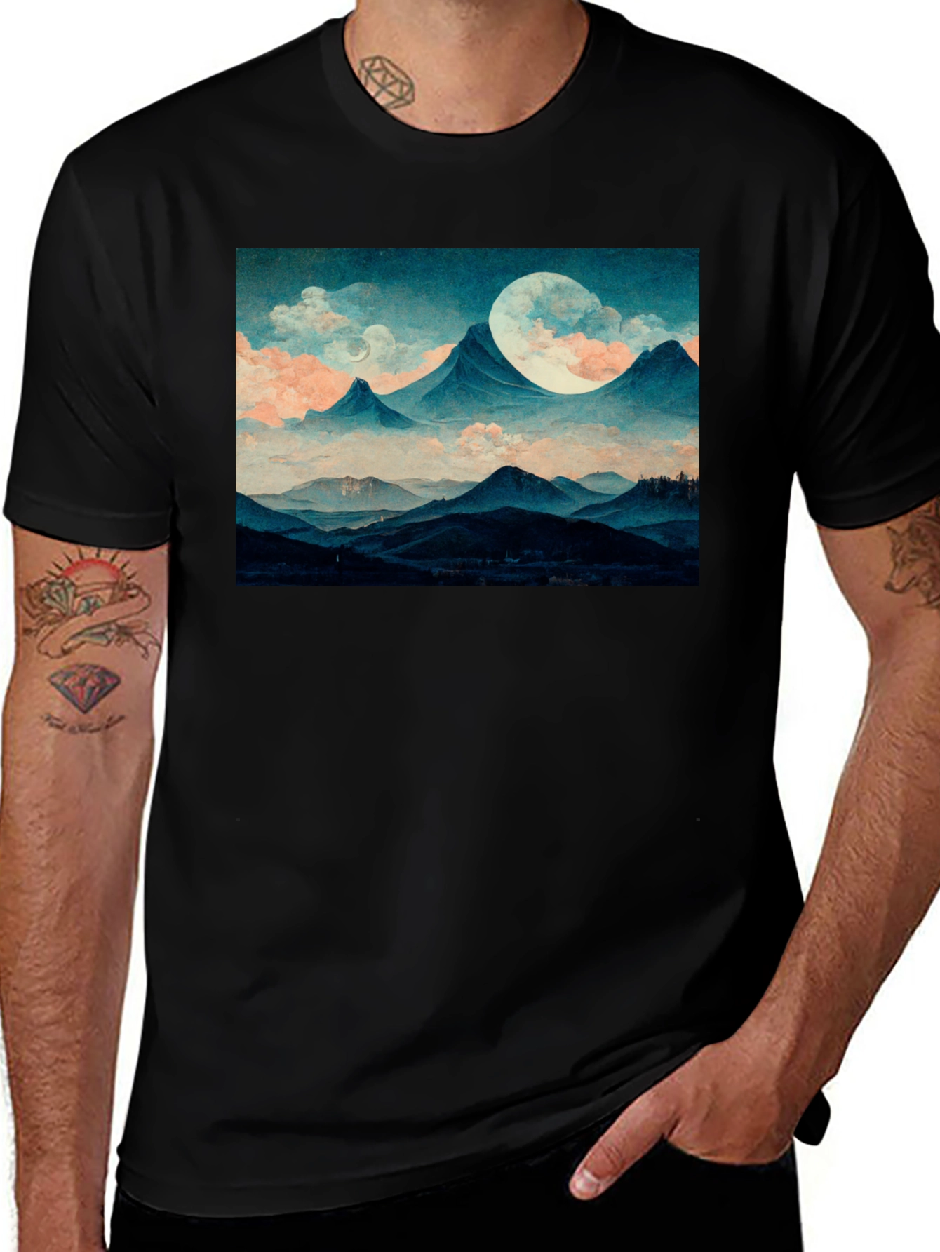 Variant 20 of Moonlit Mountain Tee - Soft Black Graphic T-Shirt