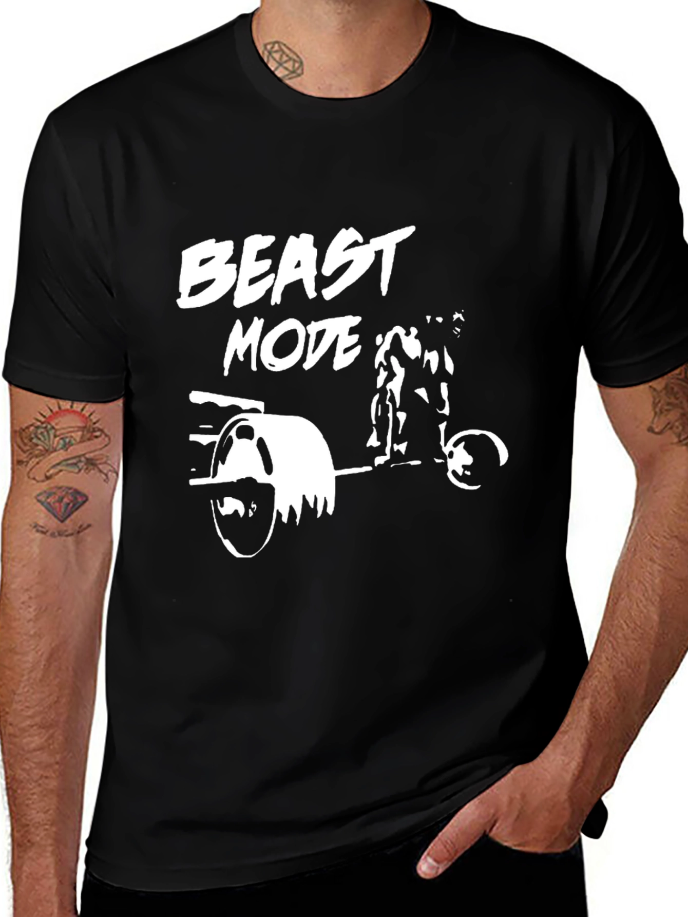 Beast Mode Weightlifting Graphic Tee - Black Cotton