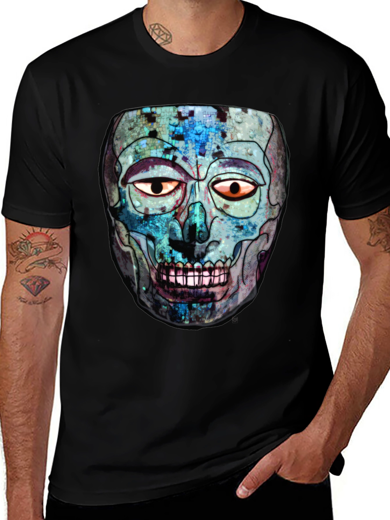 Variant 27 of Abstract Skull Graphic Print Crew Neck T-Shirt