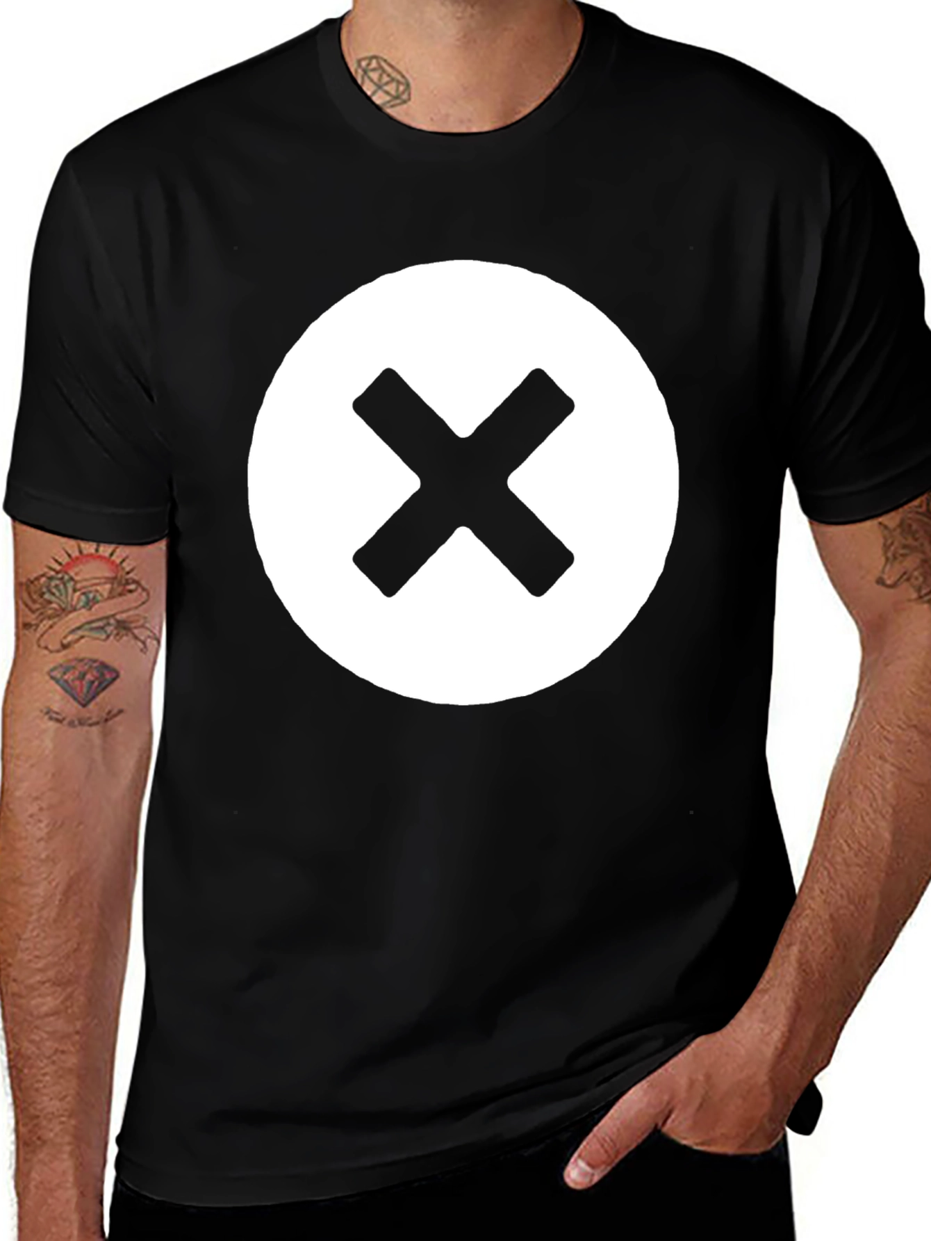 Variant 24 of Black T-Shirt with White 'X' Circle Design