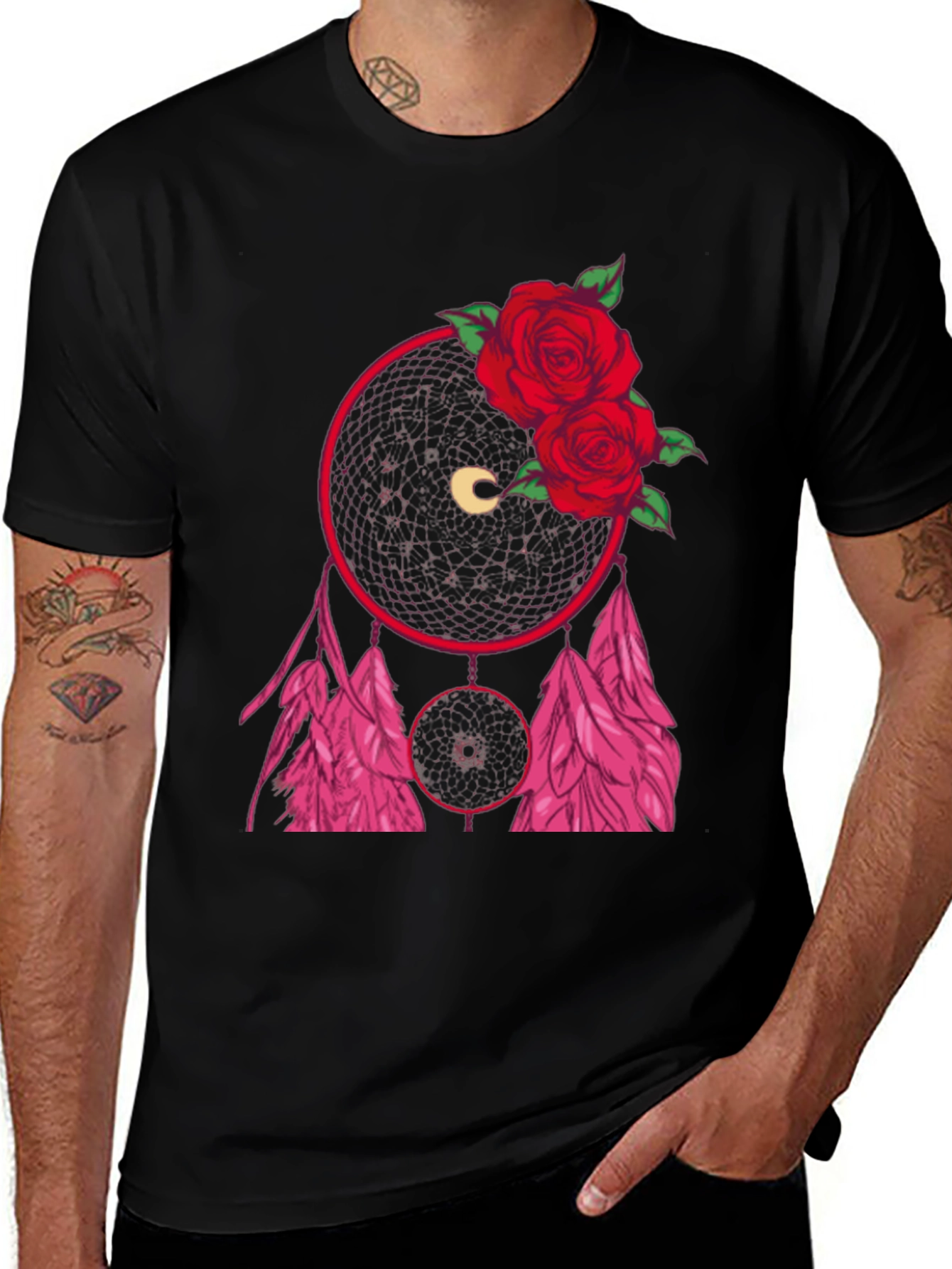 Variant 7 of Dreamcatcher Roses Graphic Tee - Stylish Black T-Shirt