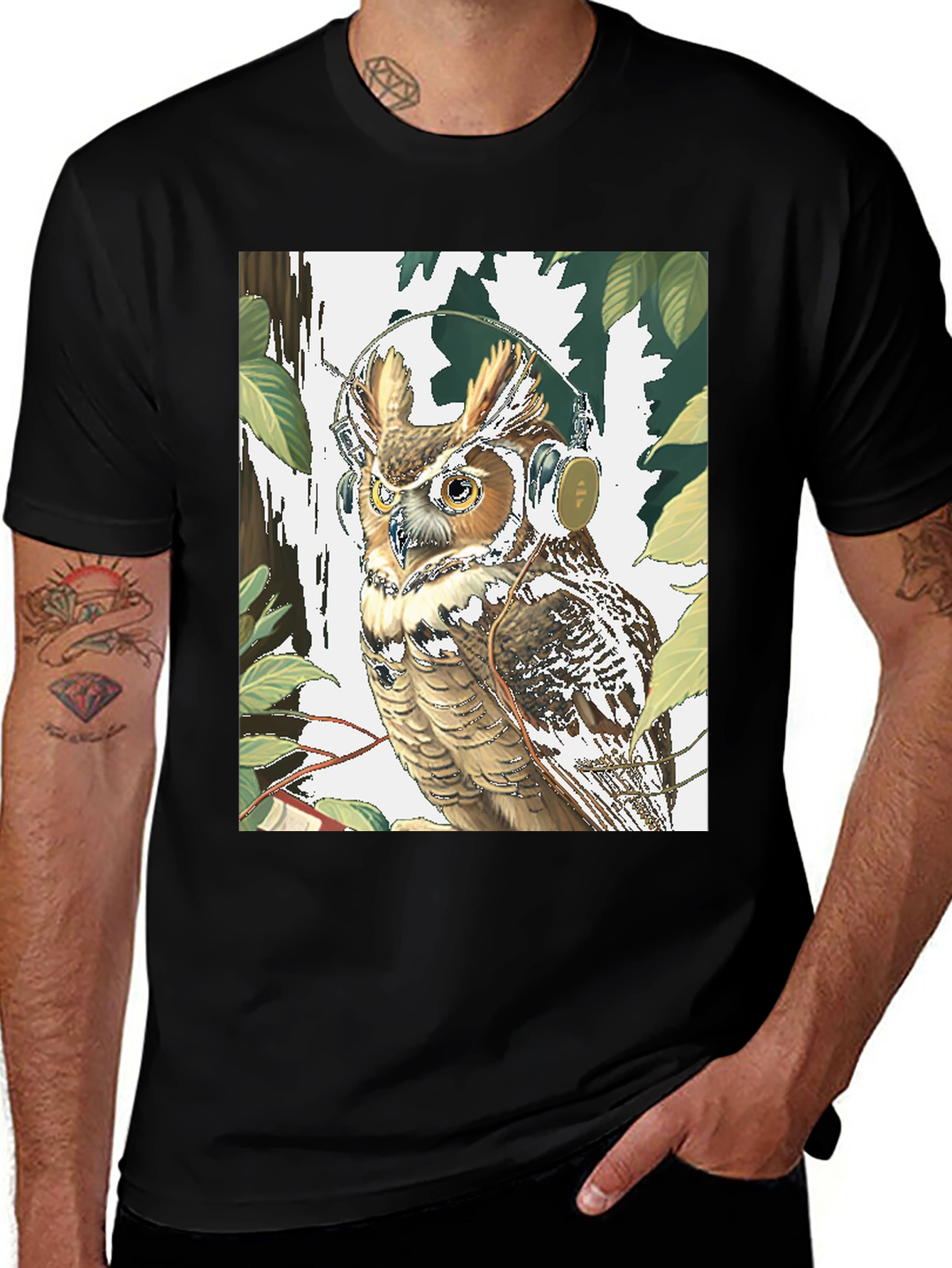 Variant 9 of Owl With Headphones Graphic Tee