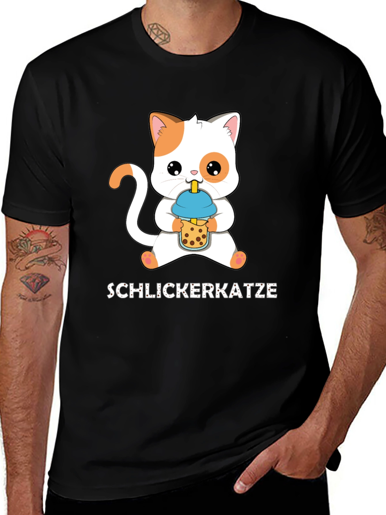 Black Schlickerkatze Cat Boba Tea T-Shirt main image