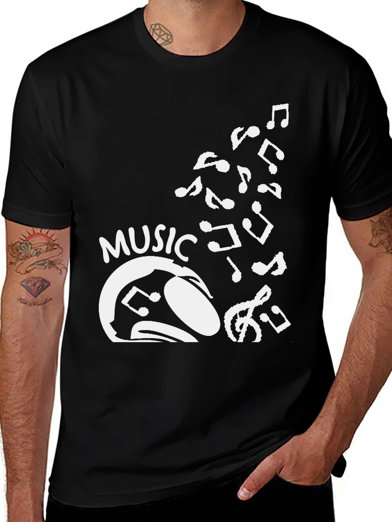 Music Lover's Graphic Tee - Black Cotton T-Shirt