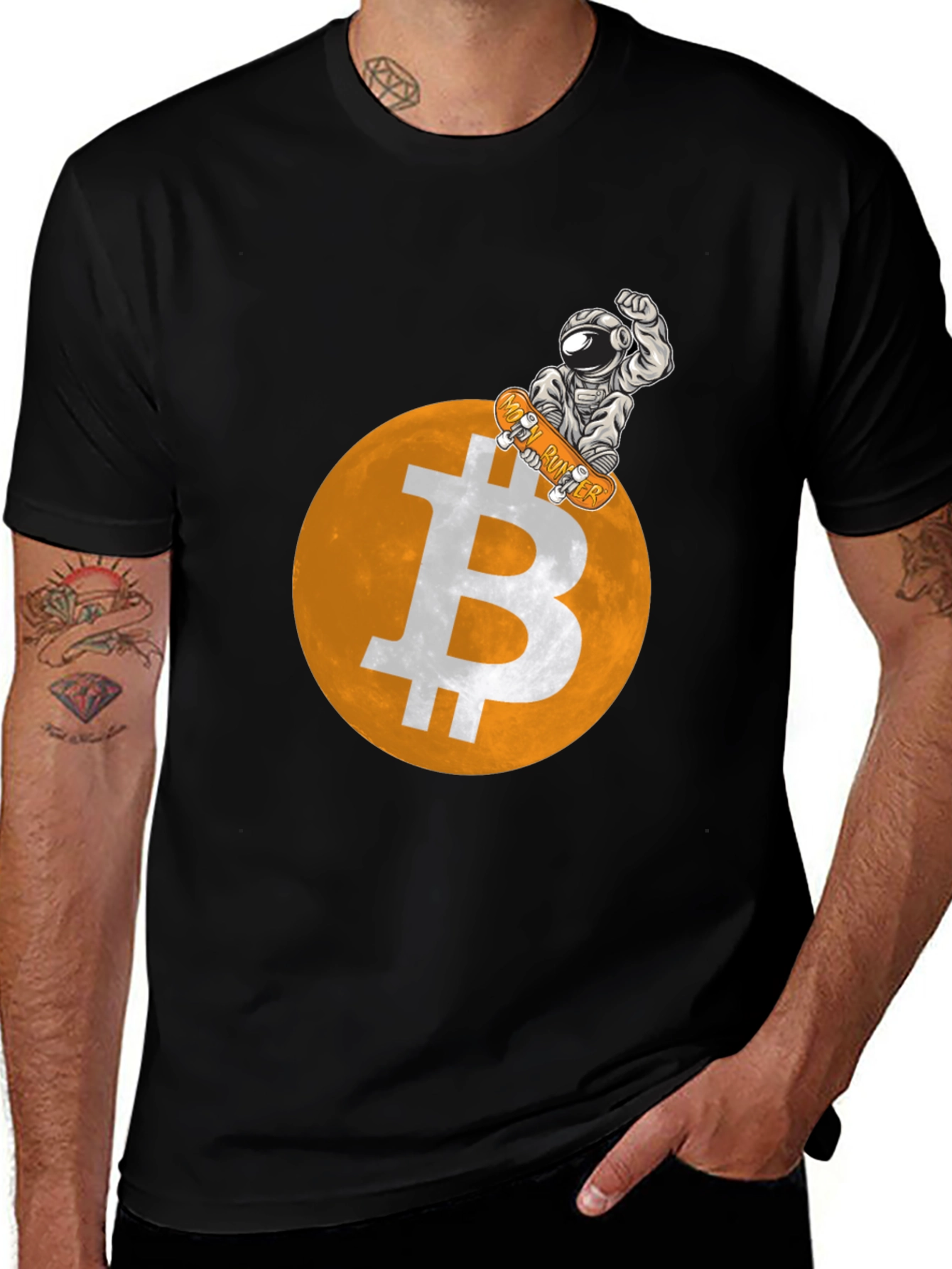 Variant 4 of Bitcoin Astronaut Skateboarder Graphic Tee