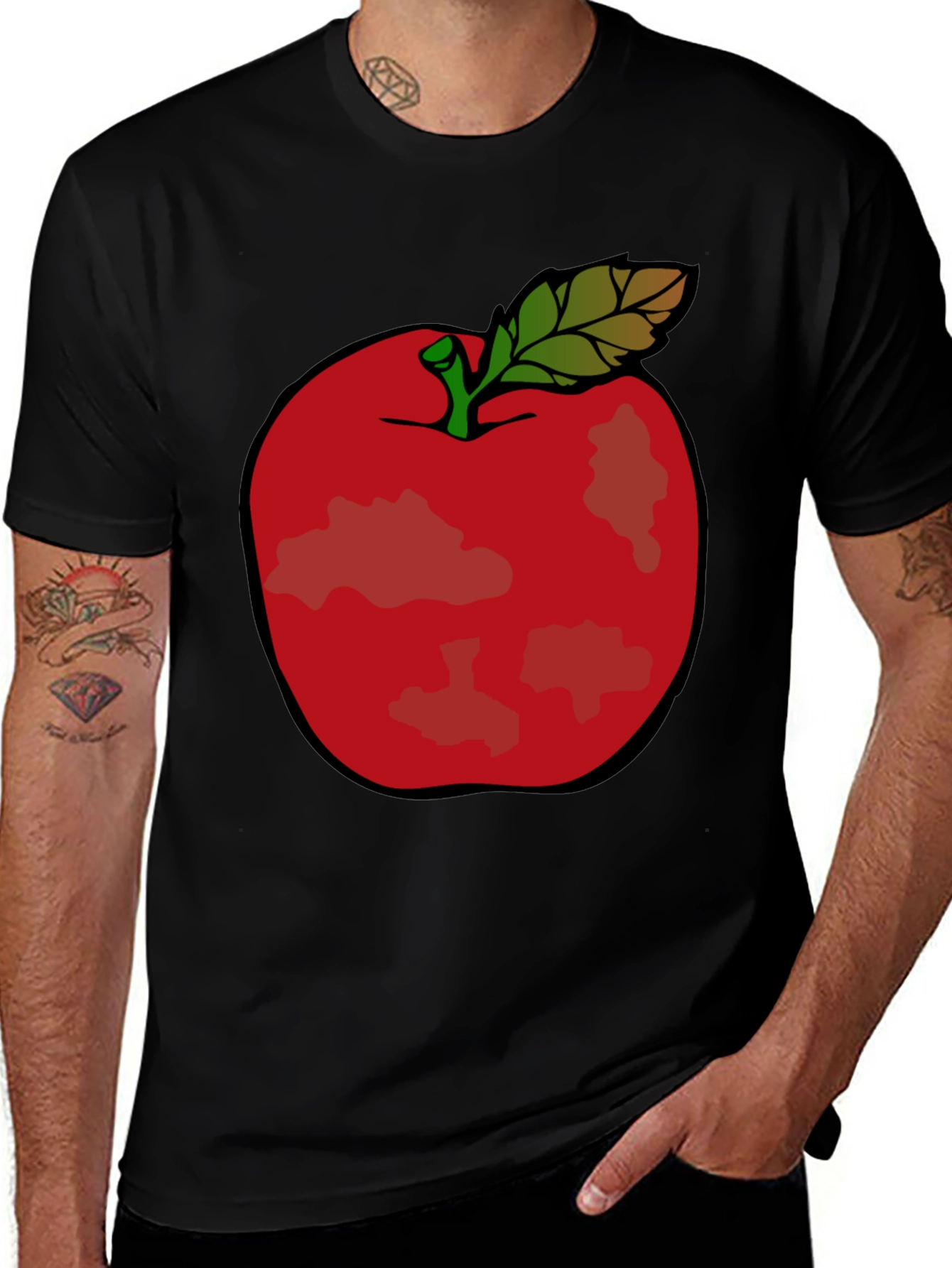 Variant 9 of Red Apple Graphic Tee - Casual Black T-Shirt