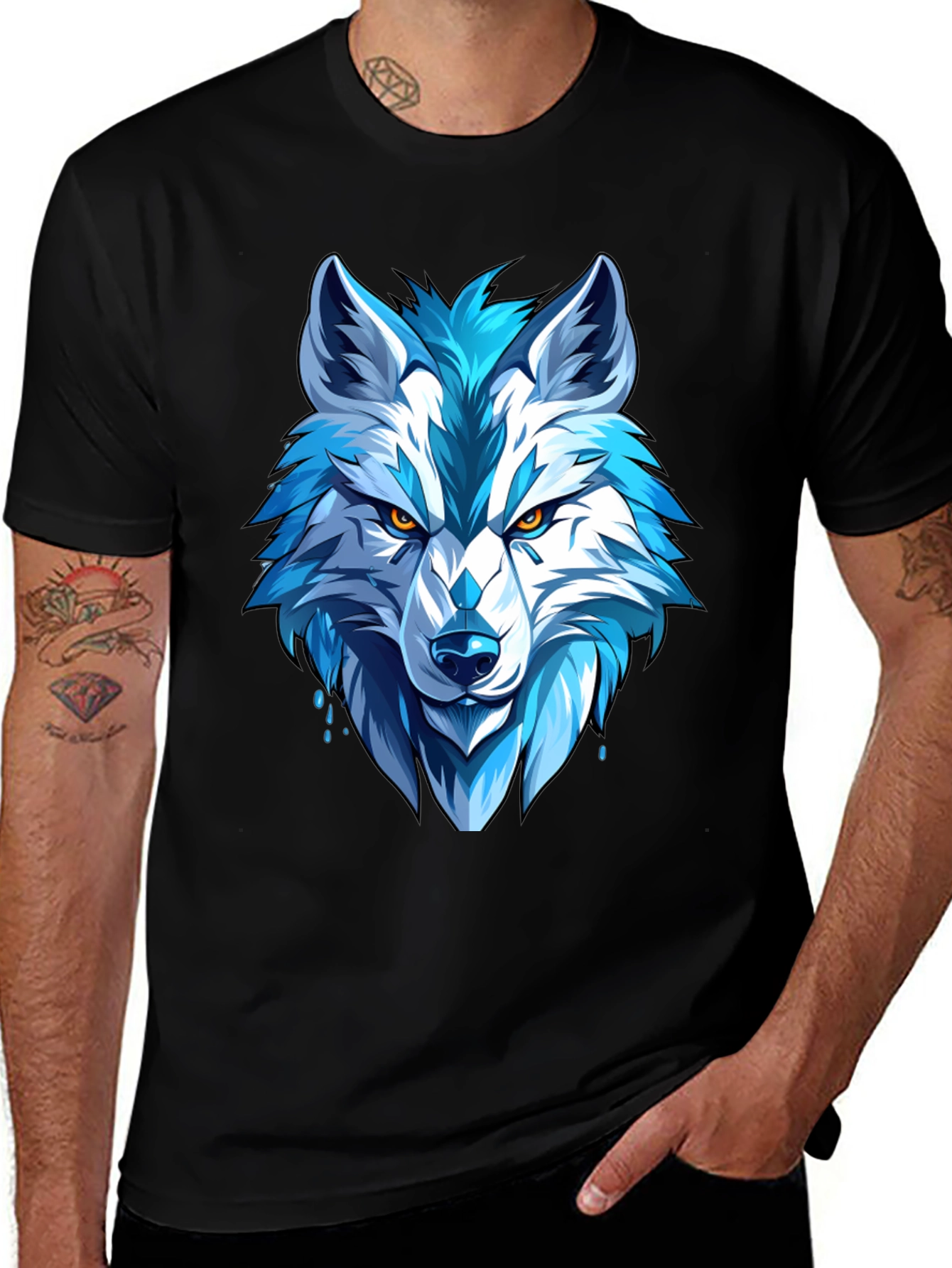 Variant 9 of Cool Blue Wolf Graphic Tee - Fierce Style