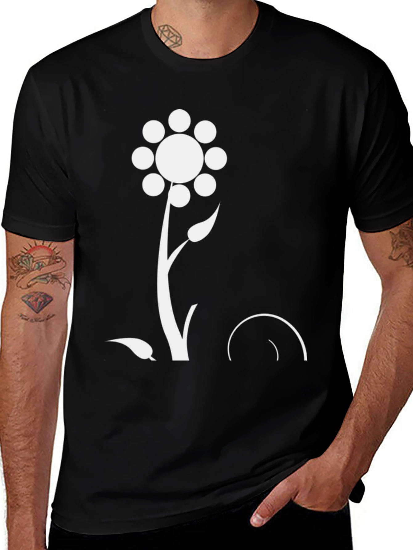 Variant 28 of Black T-Shirt with White Floral Design