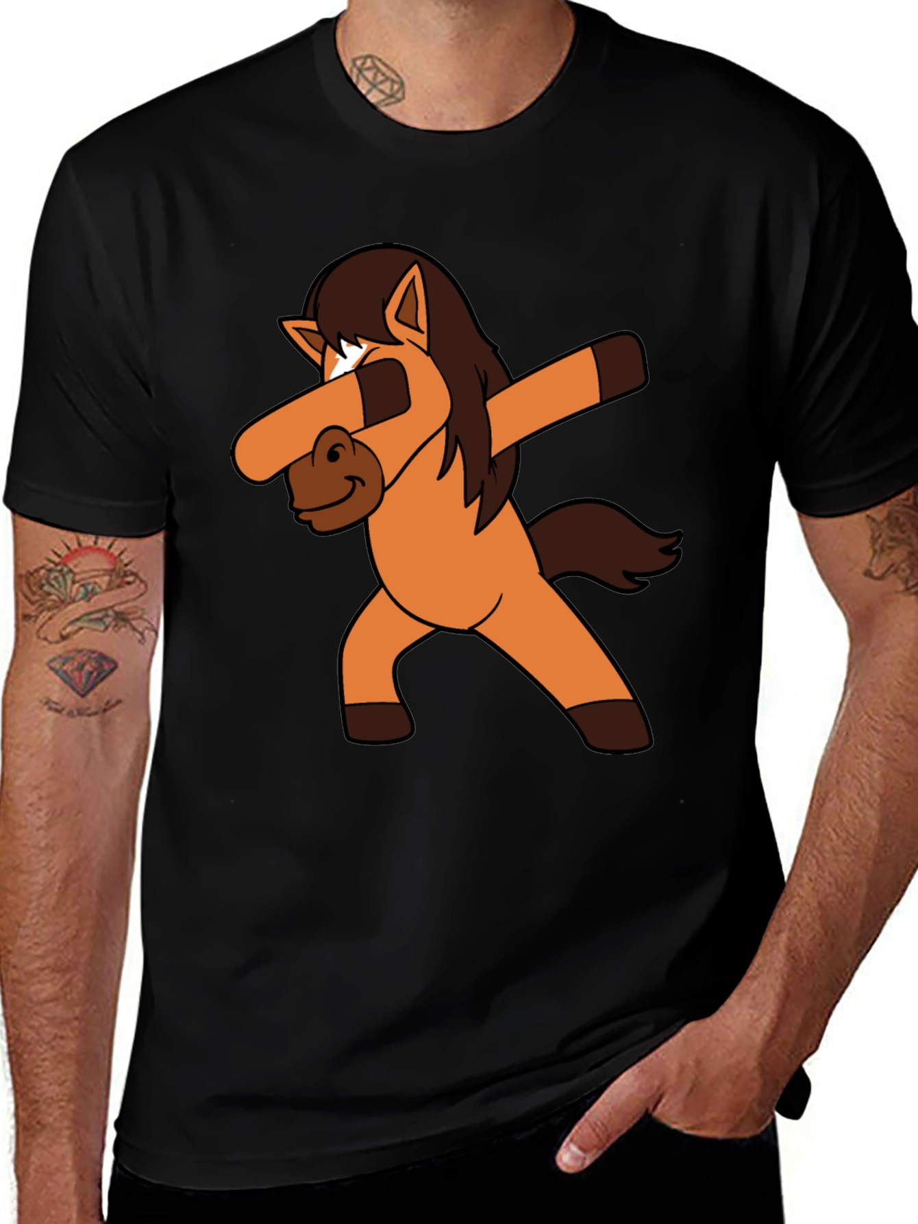 Variant 2 of Dabbing Horse Black Cotton T-Shirt