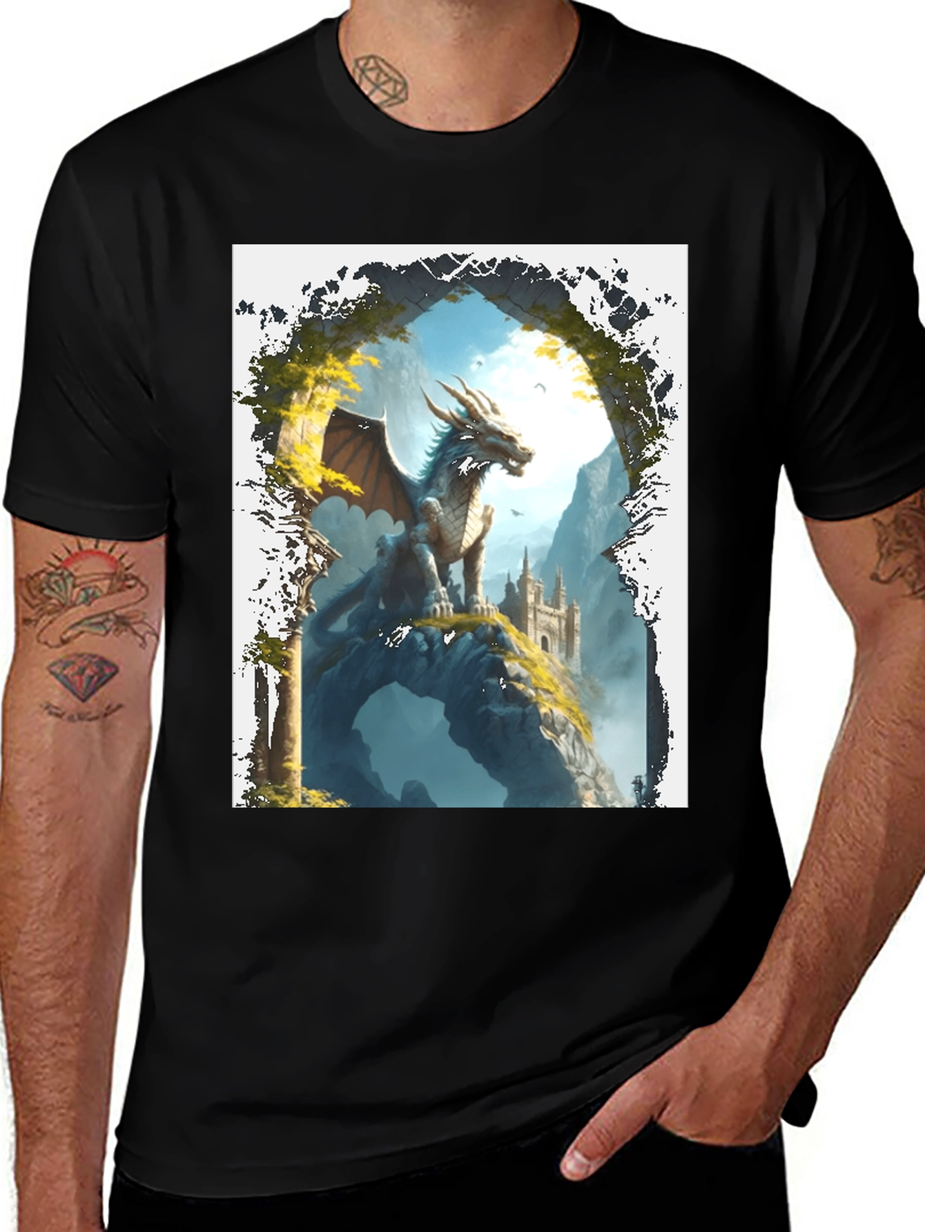 Variant 2 of Dragon Castle T-Shirt Fantasy Art Tee
