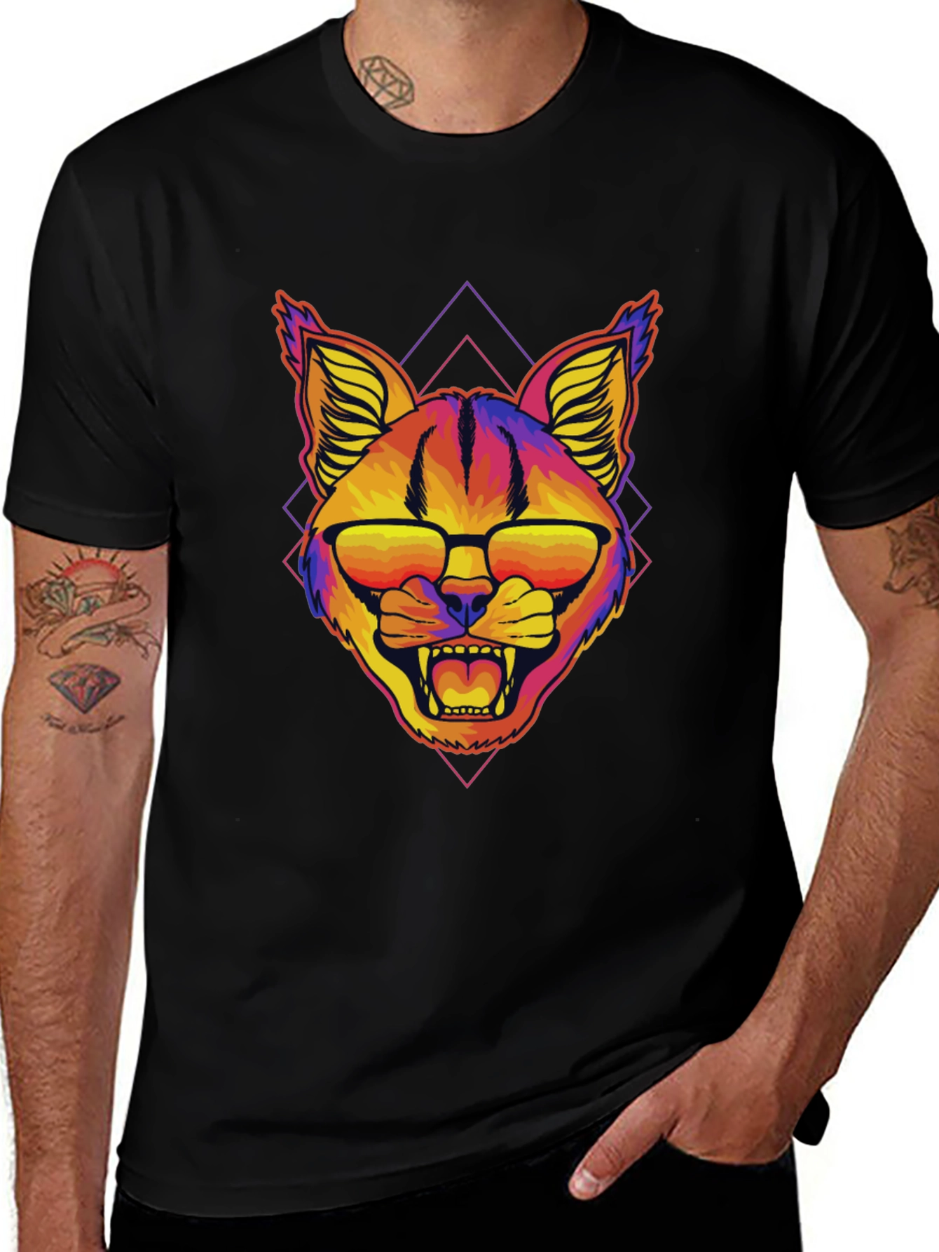 Variant 22 of Cool Cat Graphic T-Shirt - Men's Black Tee