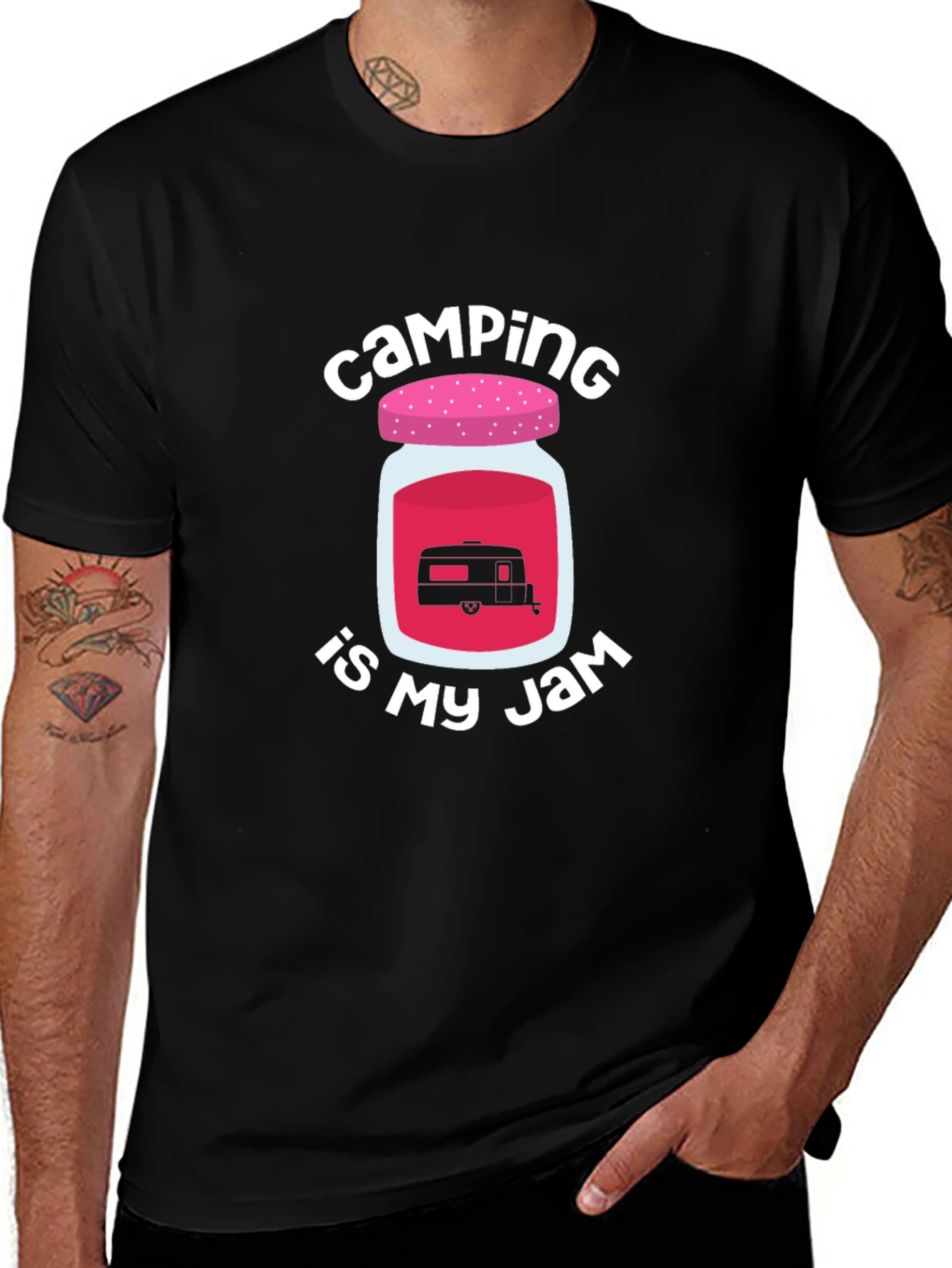 Variant 17 of Camping is My Jam Tee - Camper Design Black T-Shirt