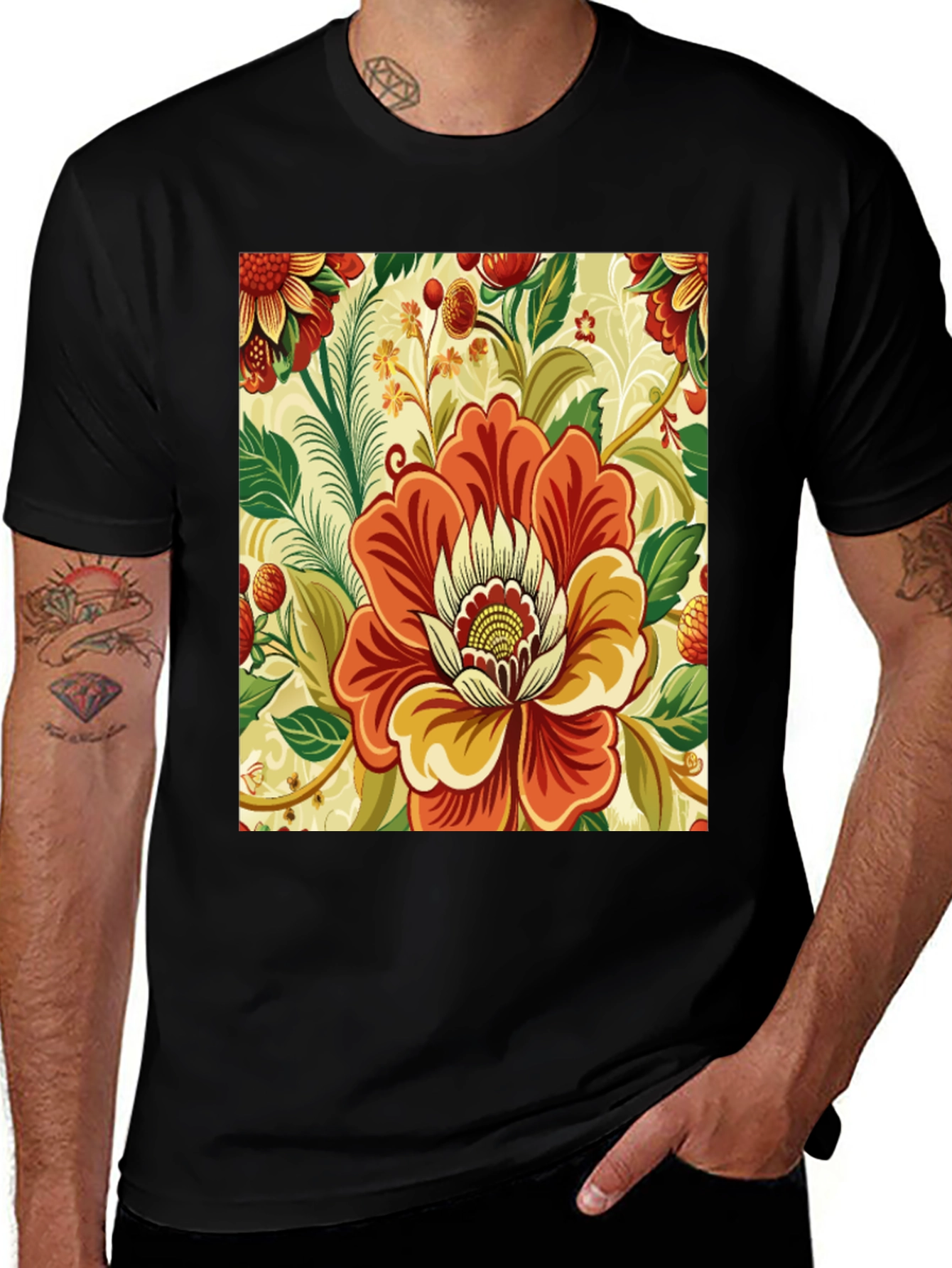 Variant 16 of Floral Print Black T-Shirt