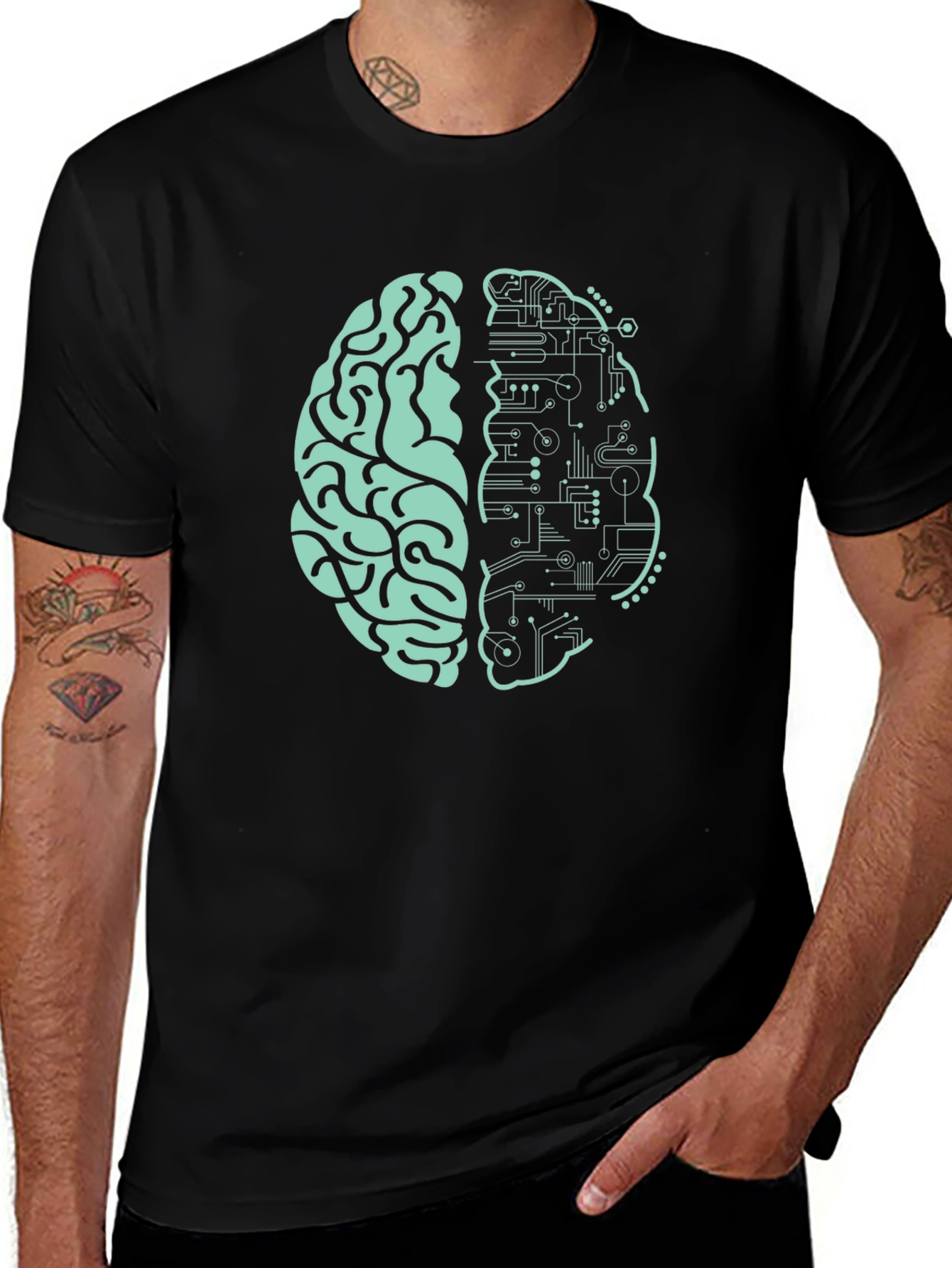 Variant 10 of Brain Circuit Graphic Tee - Black Cotton Blend