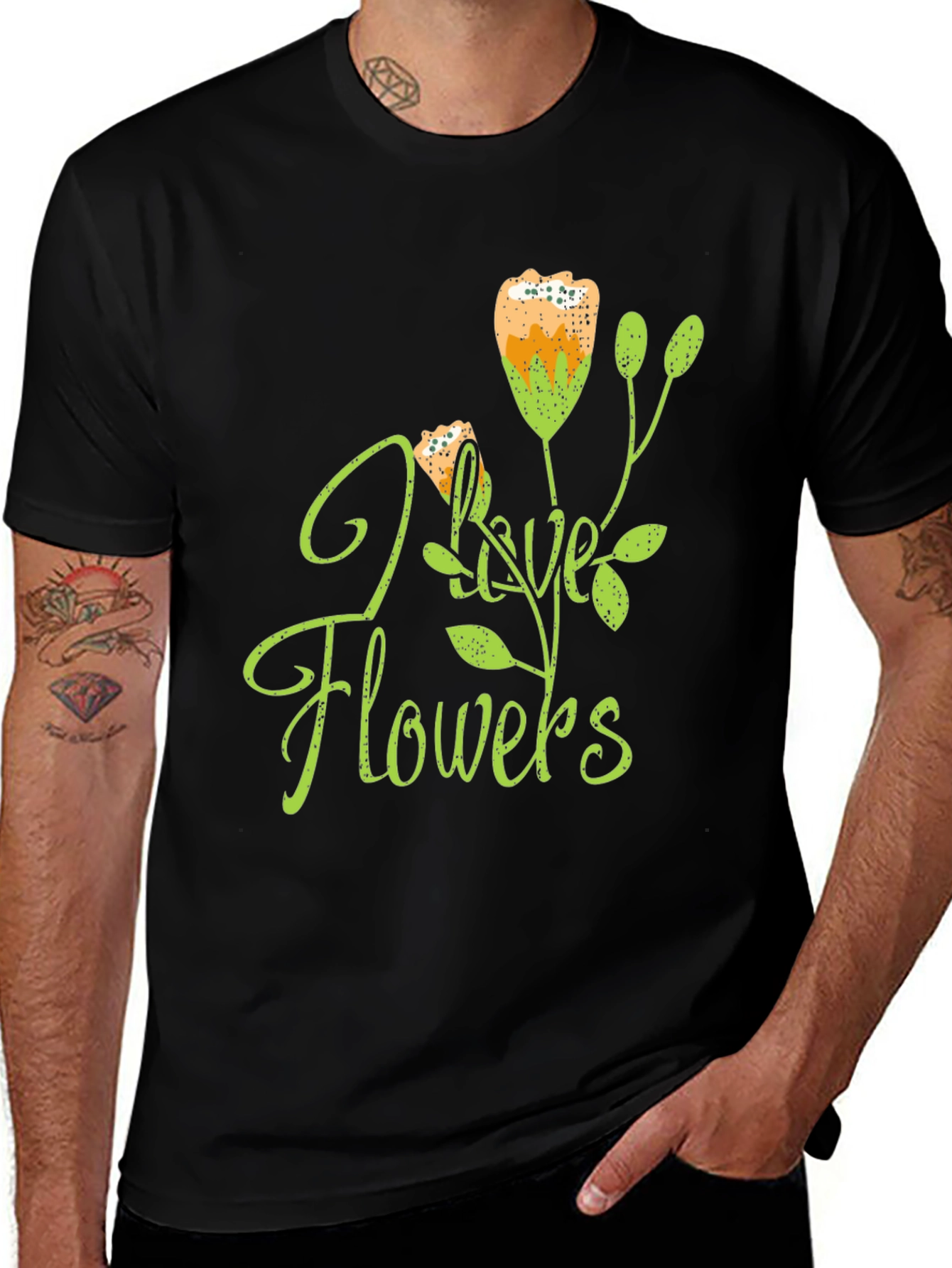 Variant 19 of I Love Flowers Graphic Tee - Black Cotton Blend