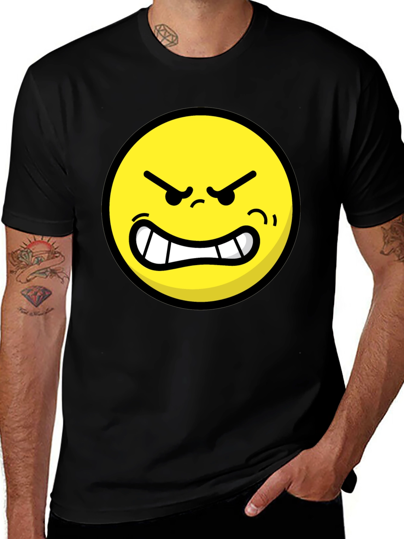Variant 4 of Angry Emoji Graphic Tee - Black Cotton Blend