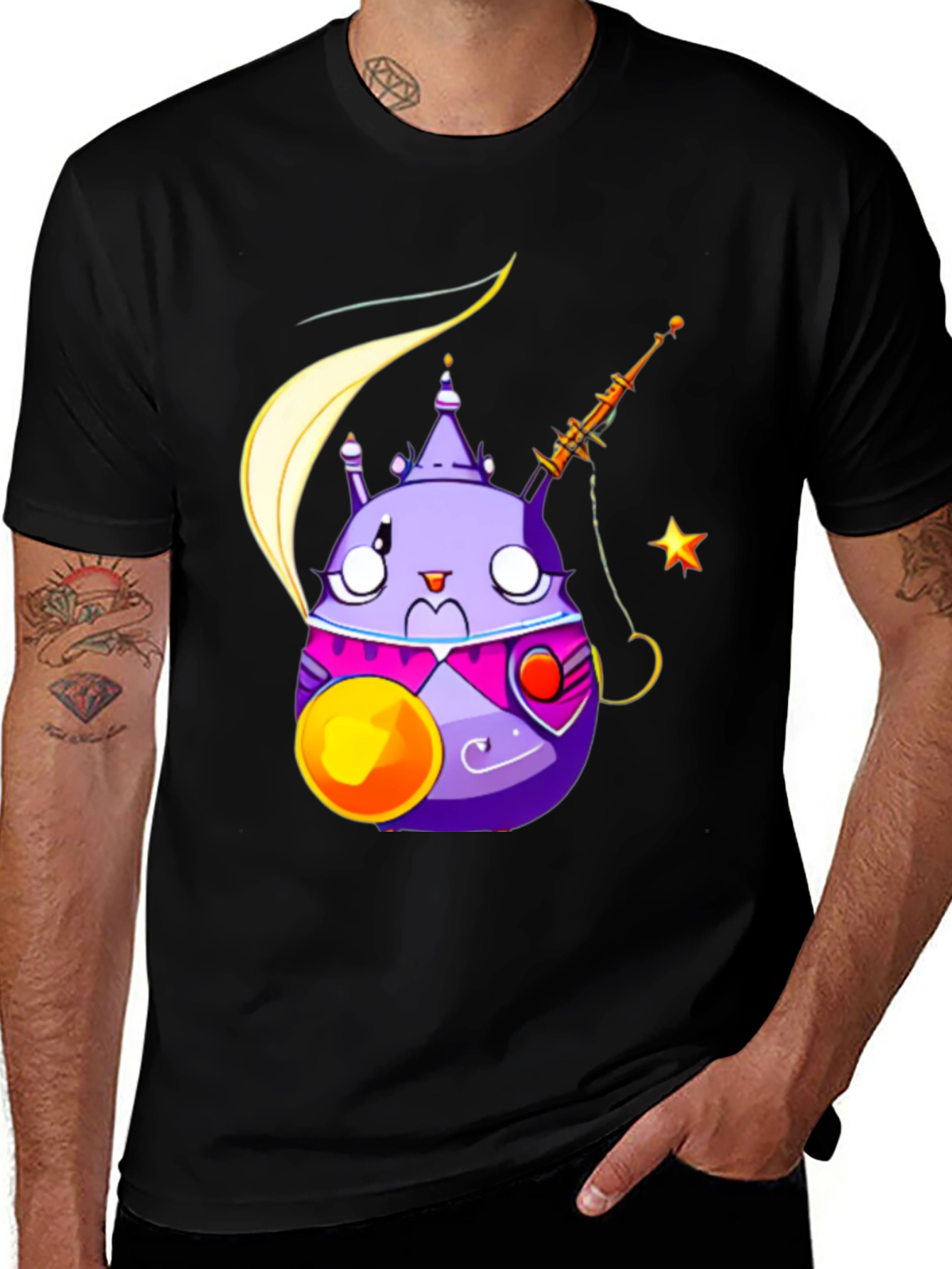 Cute Cartoon Character Black T-Shirt