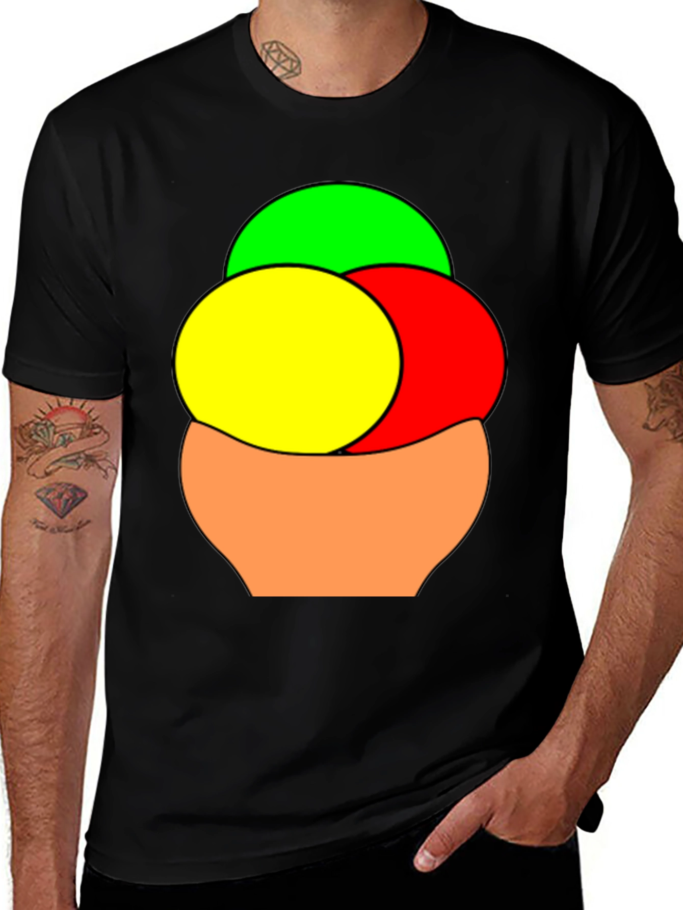 Variant 22 of Colorful Ice Cream Graphic Tee - Black T-Shirt