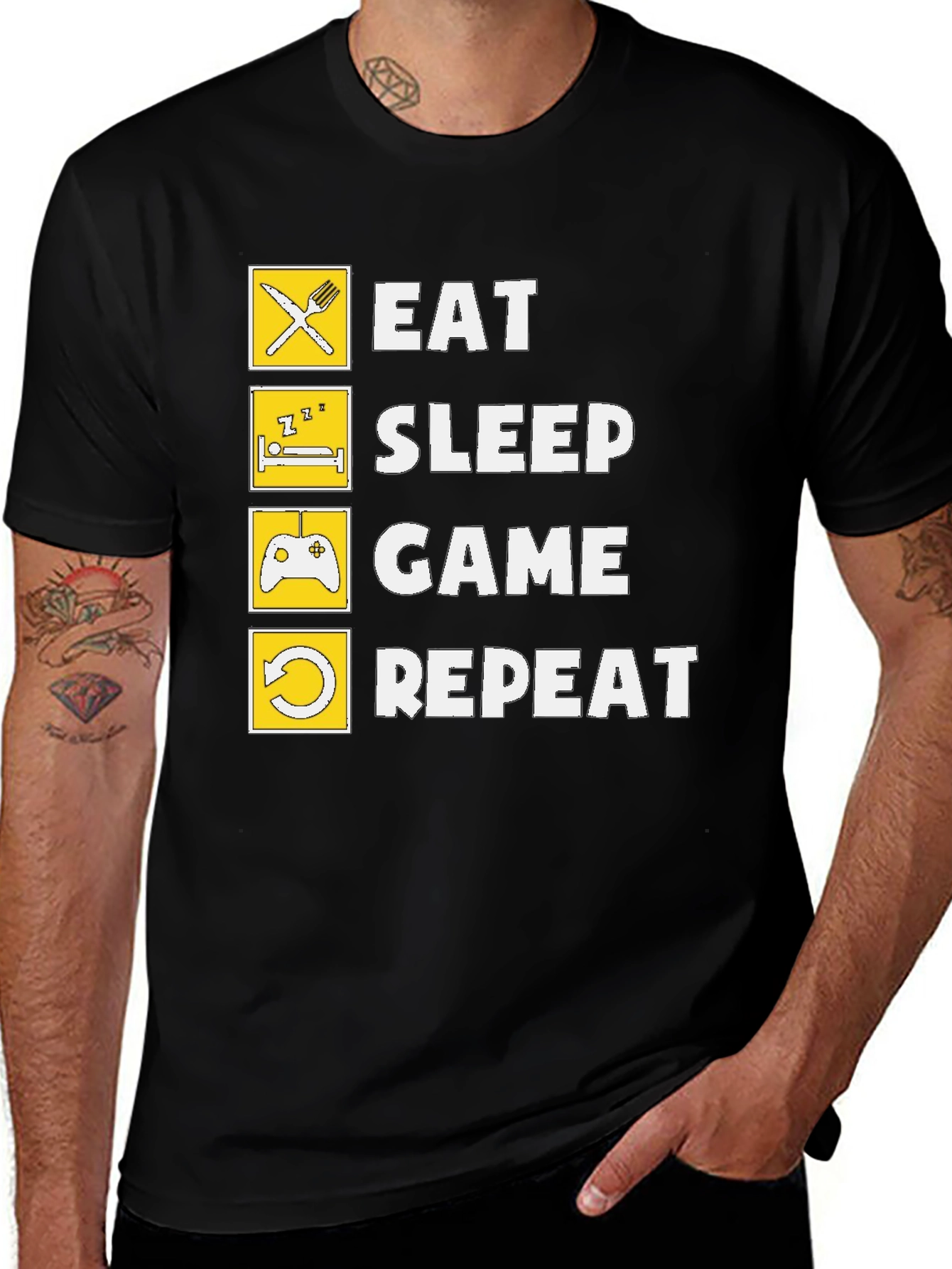 Eat Sleep Game Repeat Black Graphic Tee