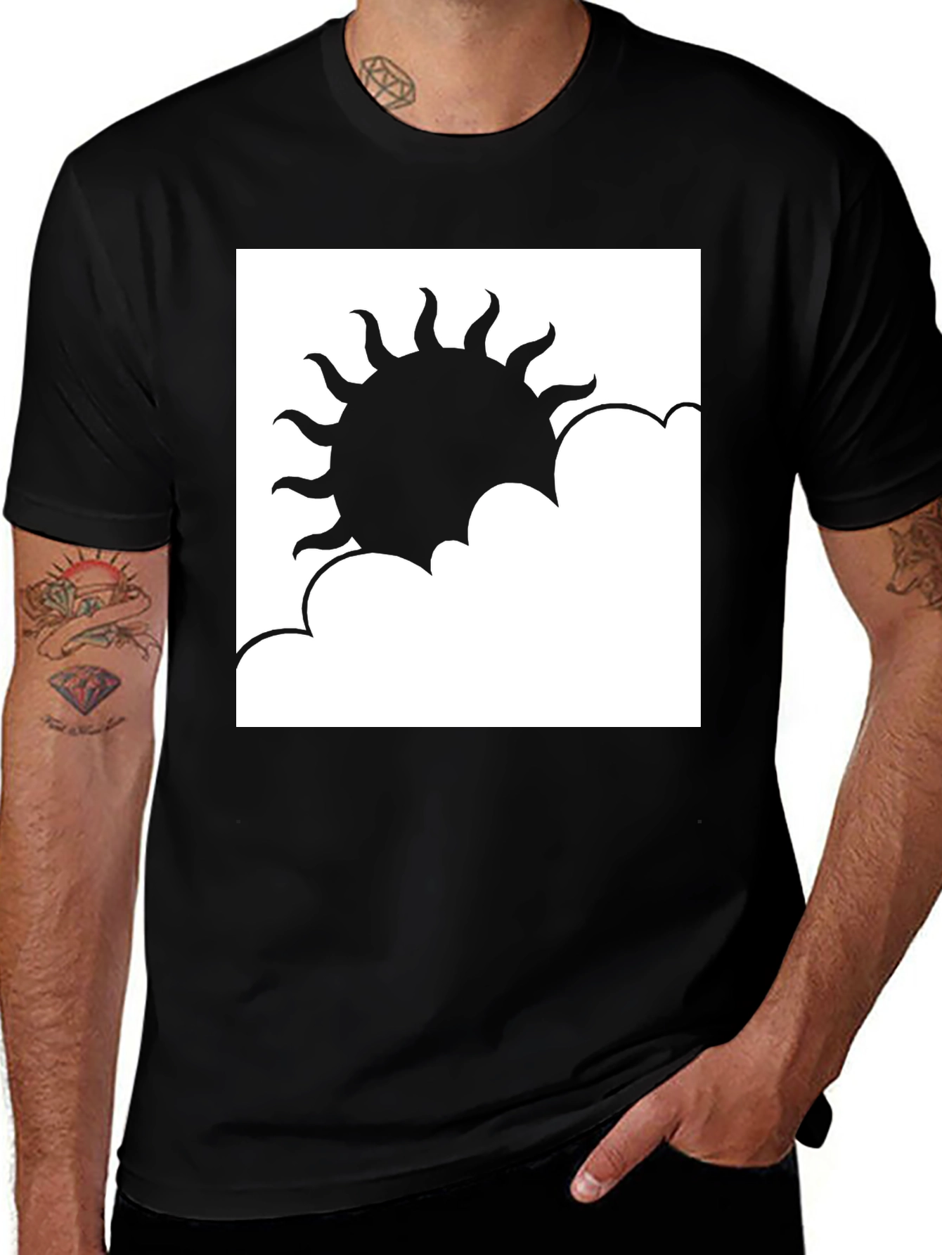 Variant 8 of Sun & Cloud Graphic Tee - Black Cotton Comfort