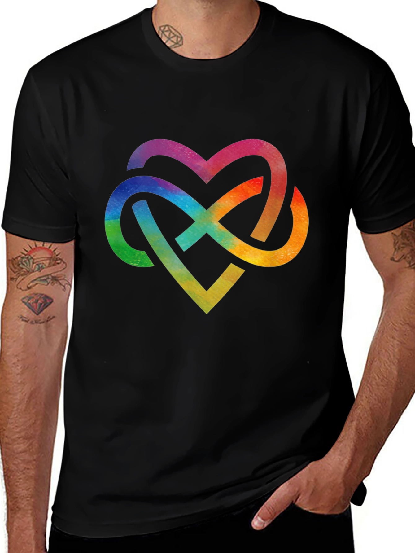 Rainbow Heart Infinity Knot Graphic T-Shirt