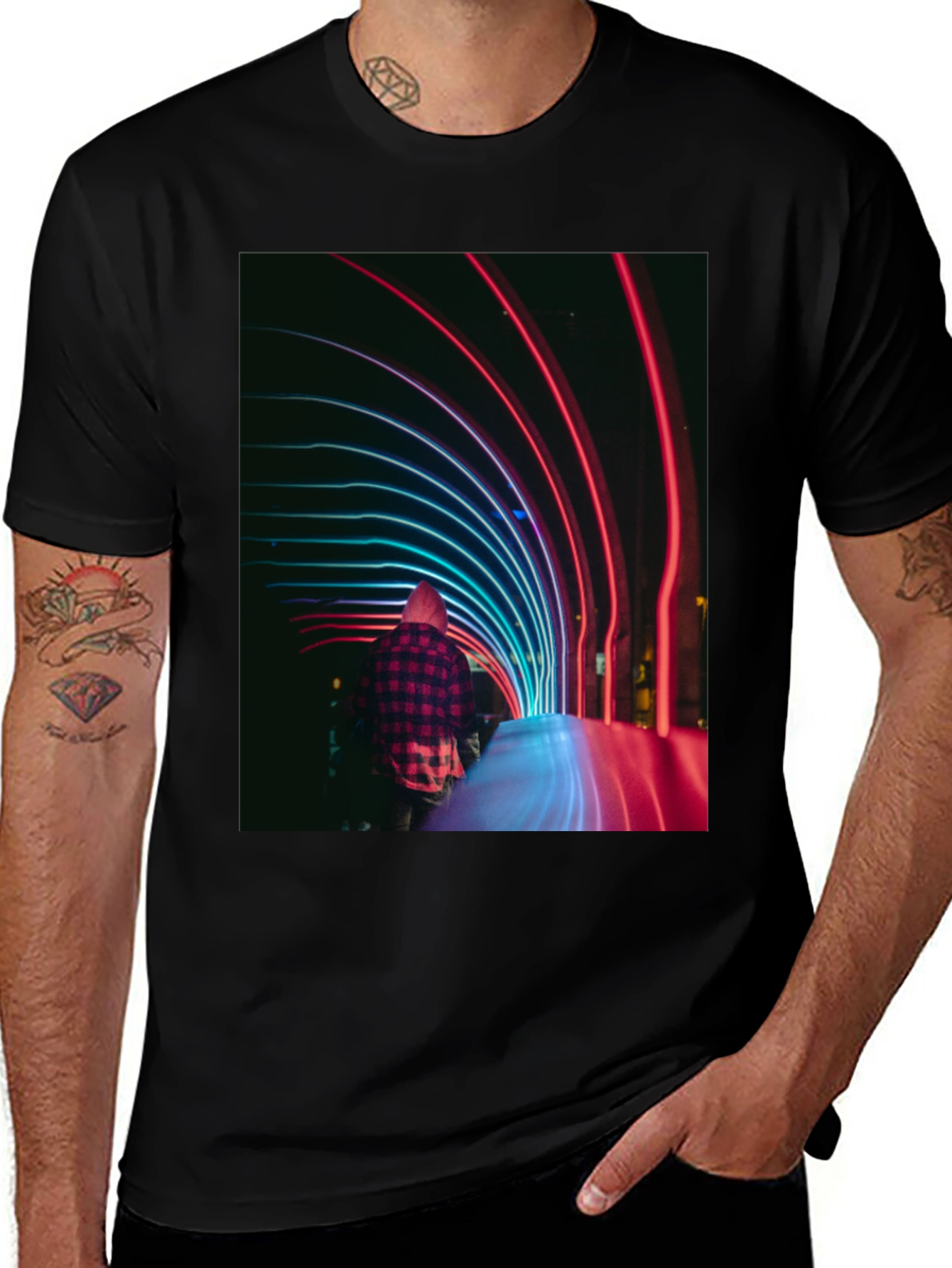 Variant 28 of Neon Light Tunnel Black T-Shirt