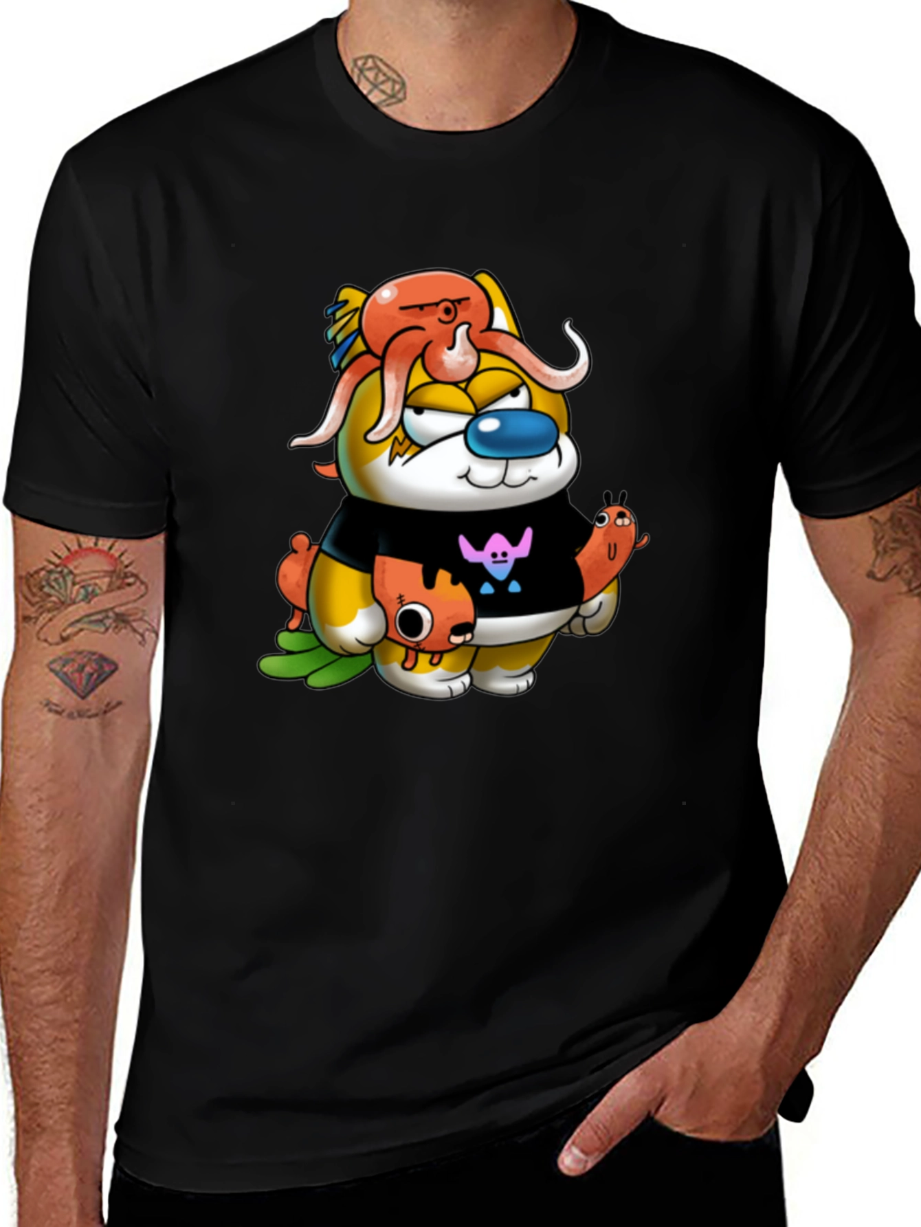 Variant 27 of Cartoon Character Graphic Black Tee