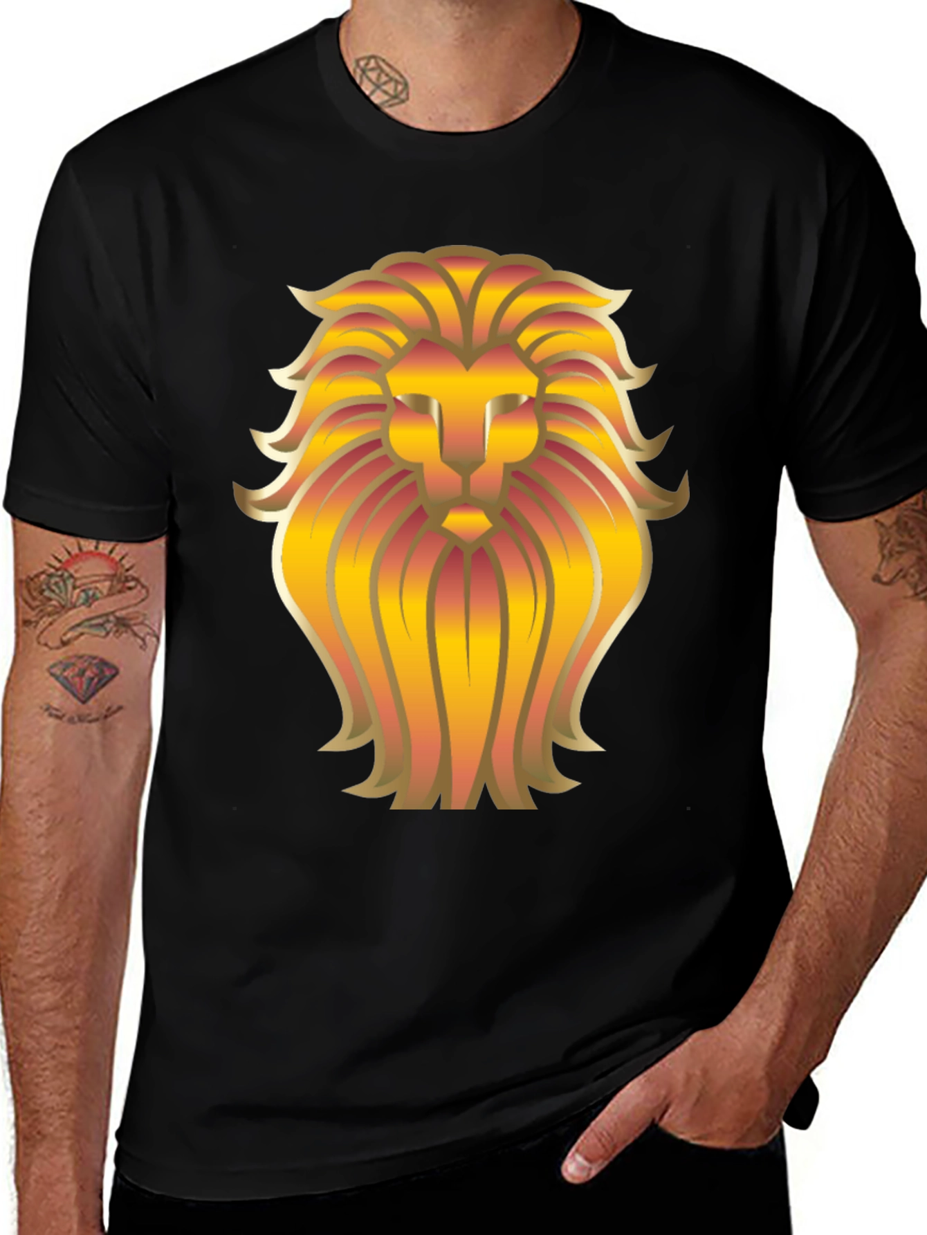 Variant 15 of Golden Lion Head Graphic Black T-Shirt