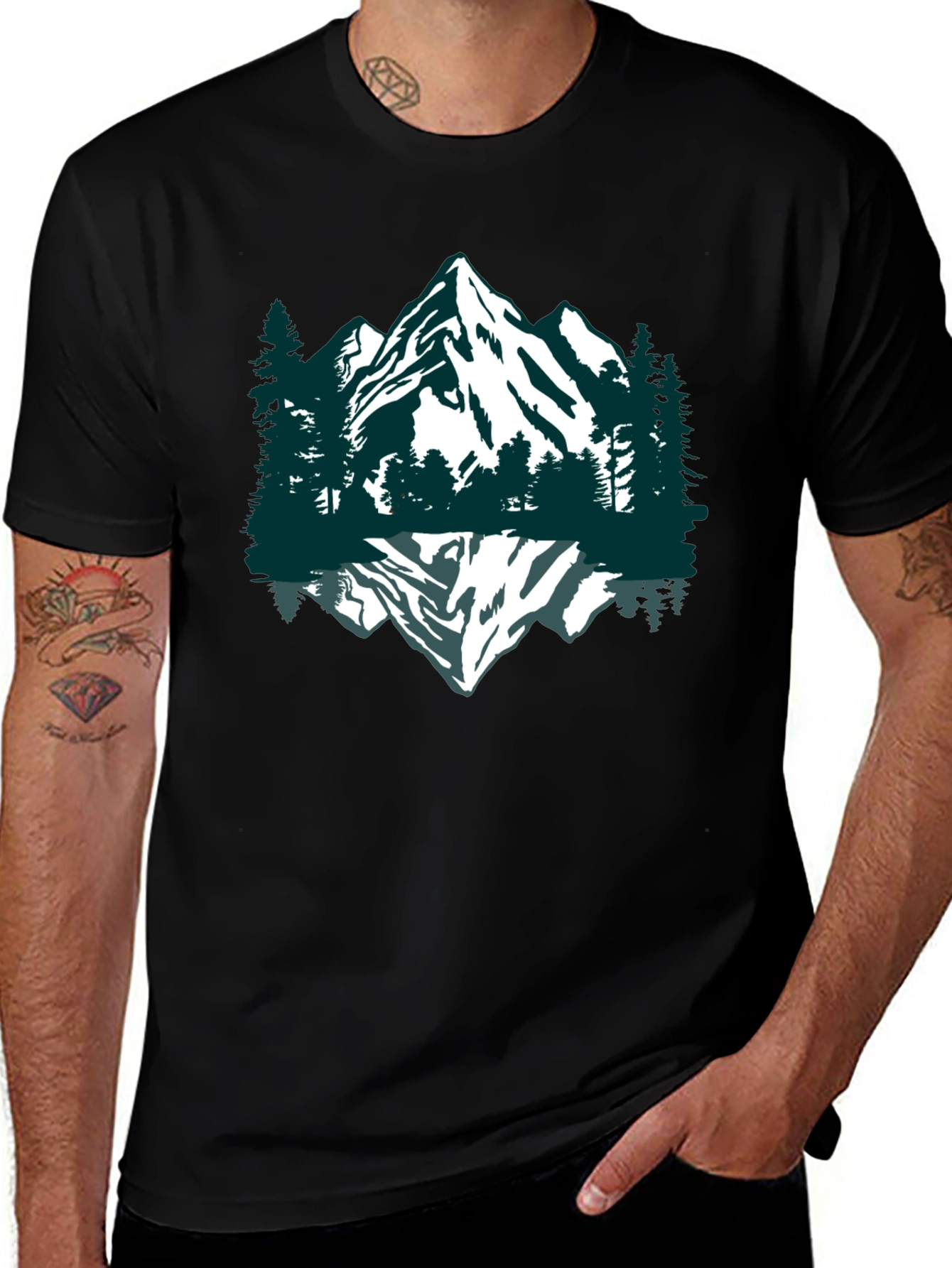 Variant 21 of Mountain & Forest Graphic Tee - Nature Lover's Black T-Shirt