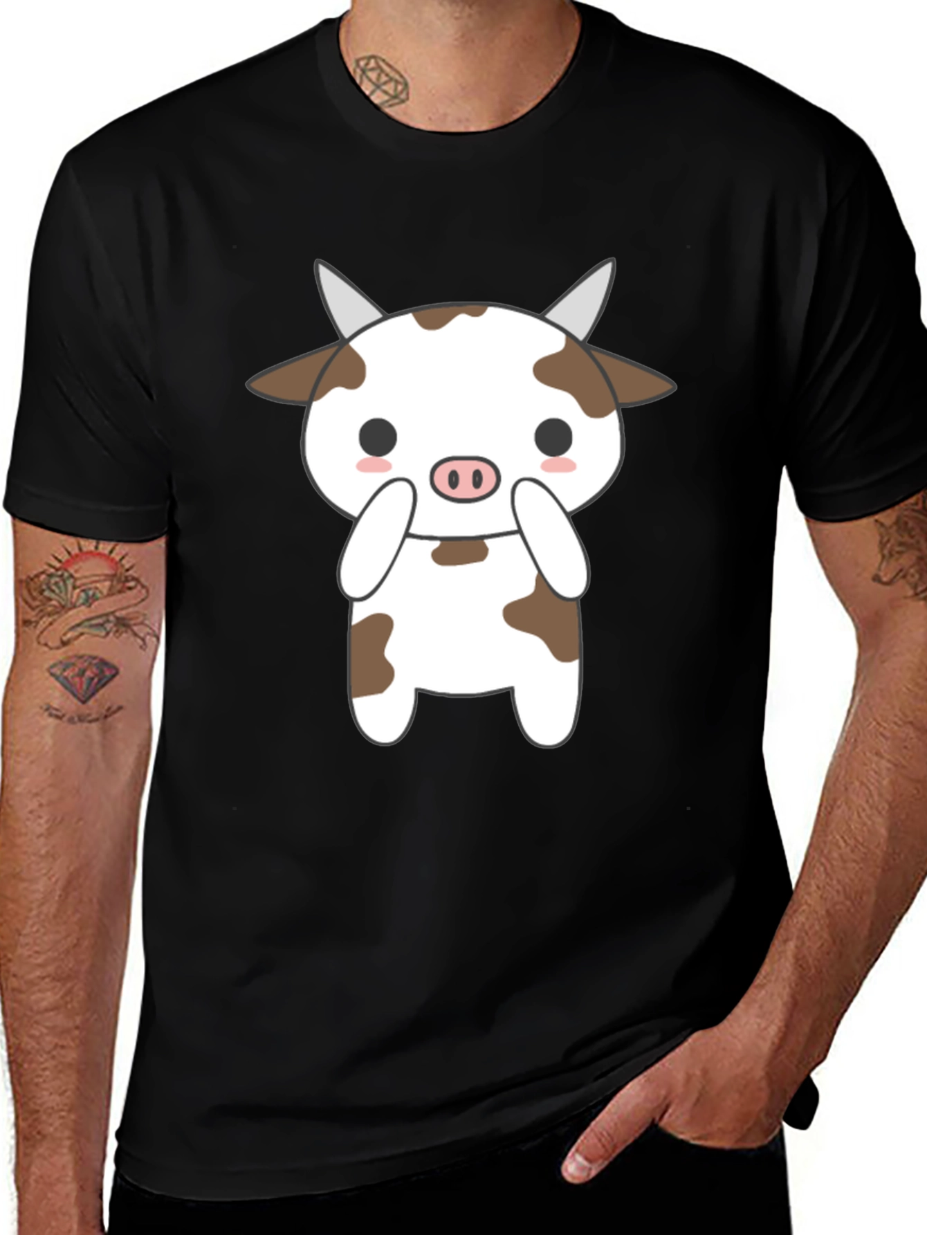 Variant 22 of Cute Cow Graphic Black T-Shirt