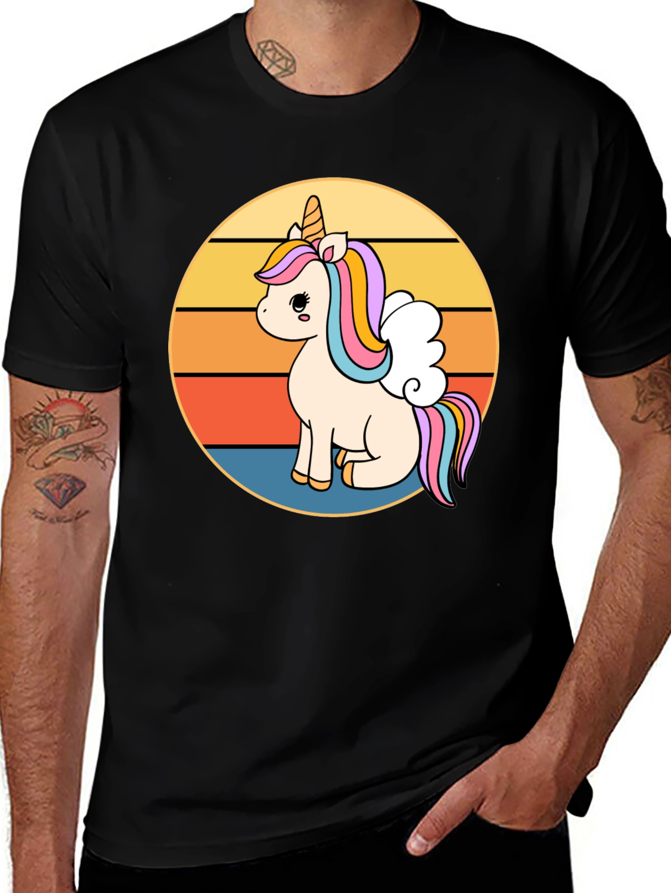 Variant 27 of Unicorn Graphic Tee - Retro Sunset Design