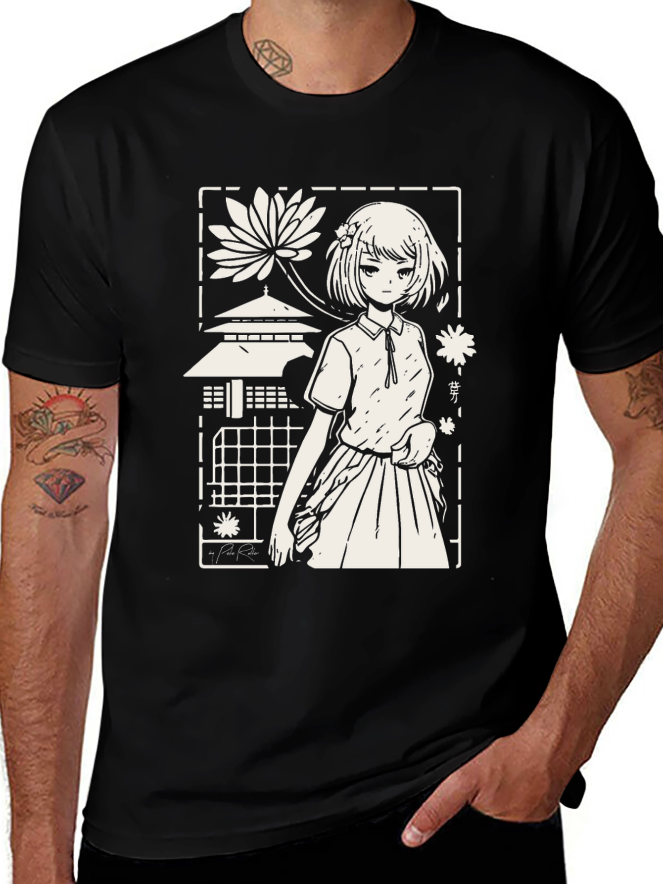 Variant 10 of Anime Girl Graphic Tee - Black Cotton T-Shirt