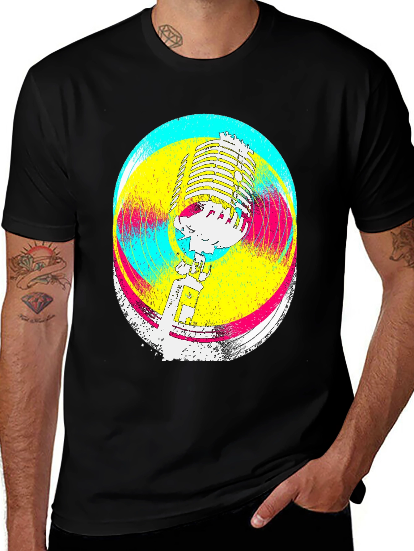 Variant 11 of Retro Microphone Graphic Tee - Vintage Style Black T-Shirt