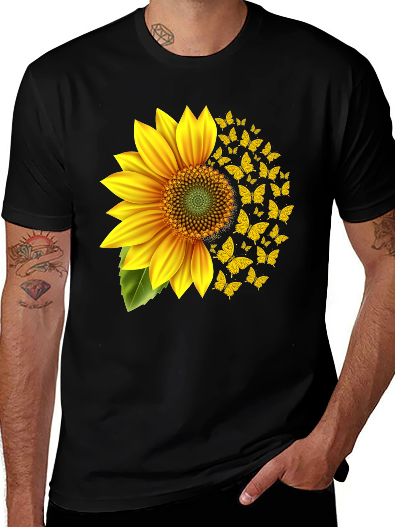 Variant 15 of Sunflower Butterfly Graphic Tee - Black Cotton Blend