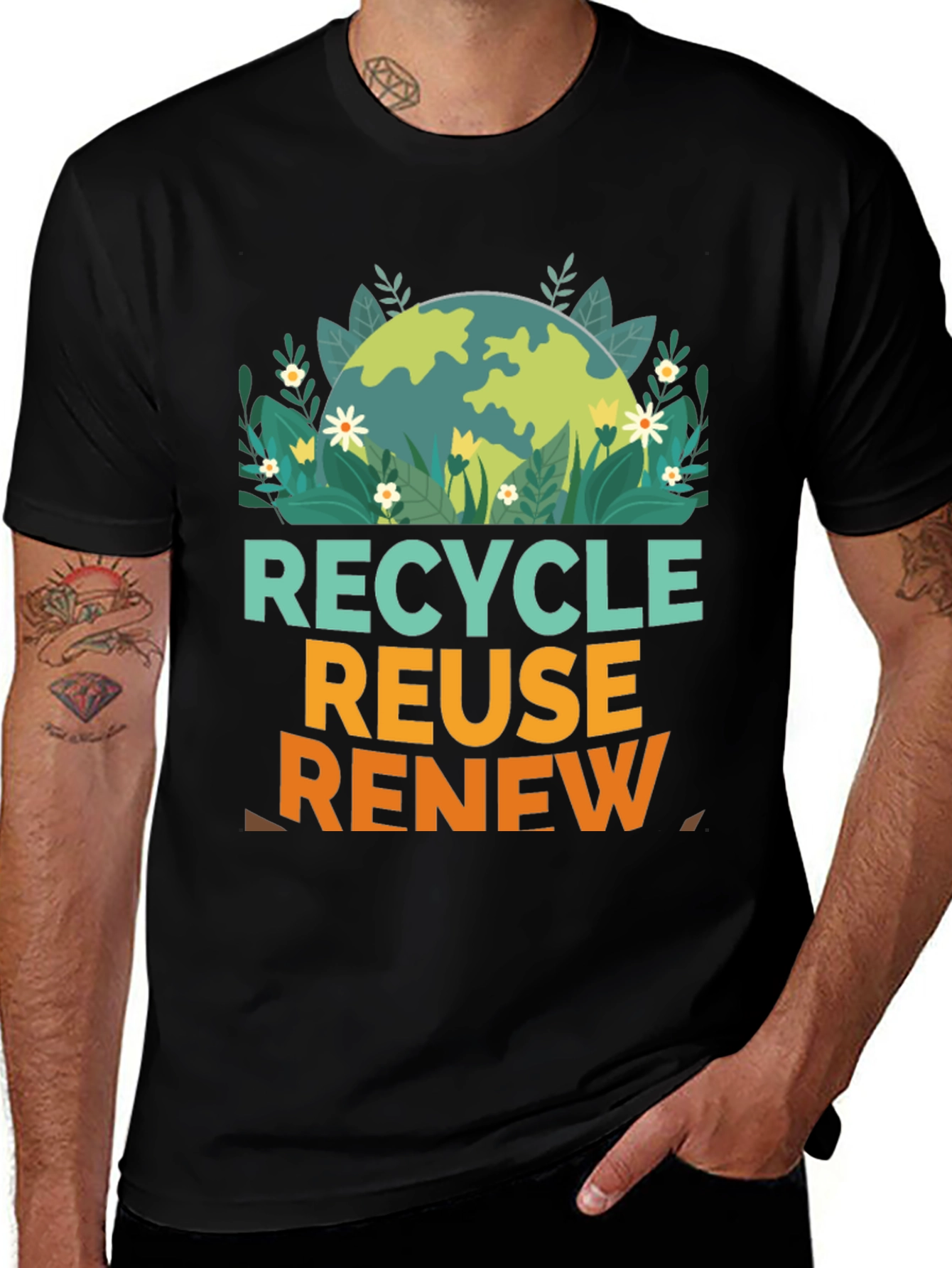 Variant 7 of Eco-Friendly Graphic Tee: Recycle, Reuse, Renew!