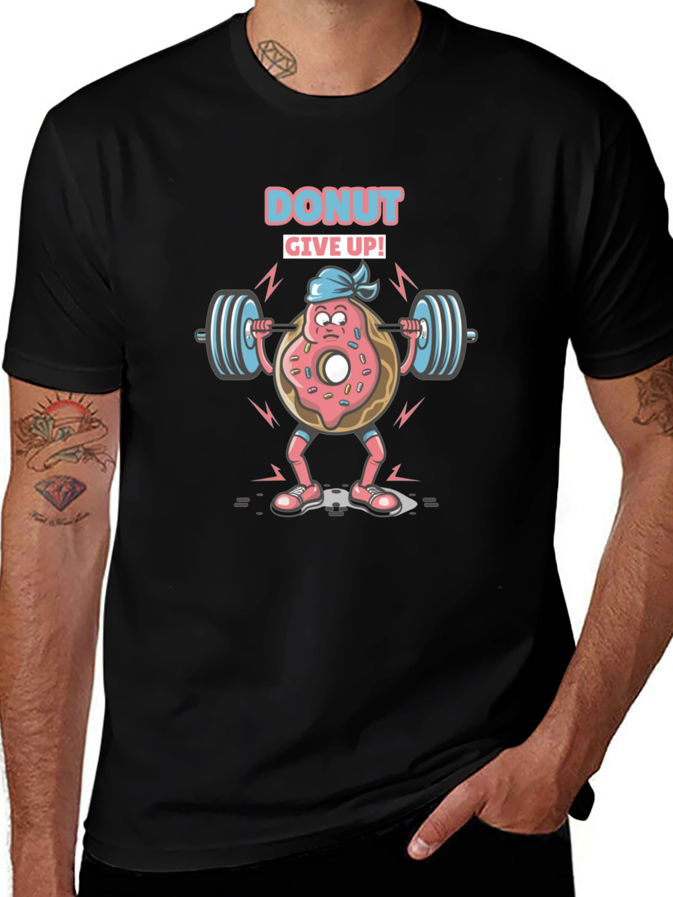 Variant 15 of Donut Give Up Graphic Tee - Black Cotton Blend